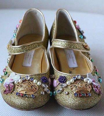 DOLCE AND GABBANA KIDS GOLD EMBELLISHED MARY JANE SHOES EU 24 UK 7 - Image 5