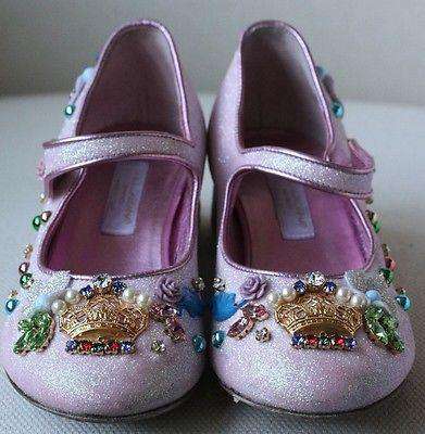 DOLCE AND GABBANA KIDS PINK EMBELLISHED MARY JANE SHOES EU 24 UK 7 - Image 4