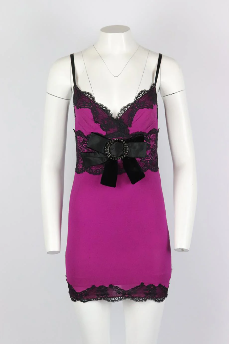 DOLCE AND GABBANA LACE TRIMMED SILK BLEND MINI DRESS IT 44 UK 12 - Image 2