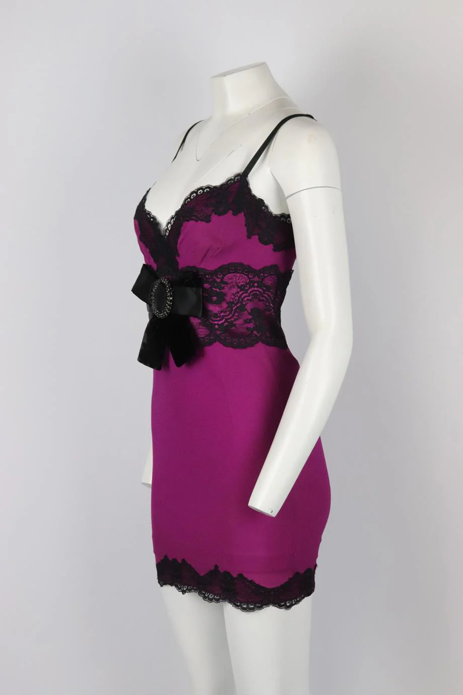 DOLCE AND GABBANA LACE TRIMMED SILK BLEND MINI DRESS IT 44 UK 12 - Image 3