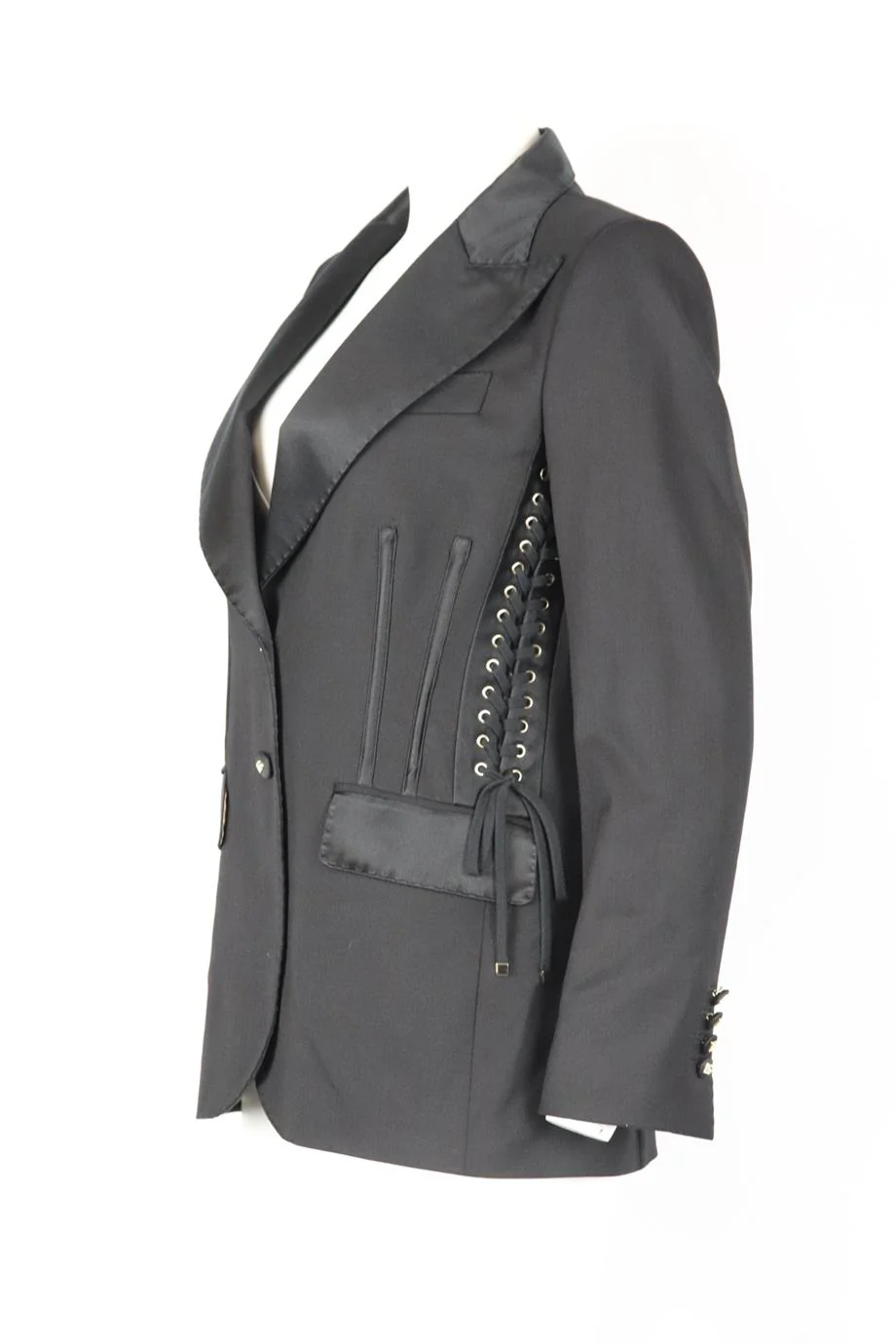 DOLCE AND GABBANA LACE UP WOOL AND SILK BLEND BLAZER IT 44 UK 12 - Image 3