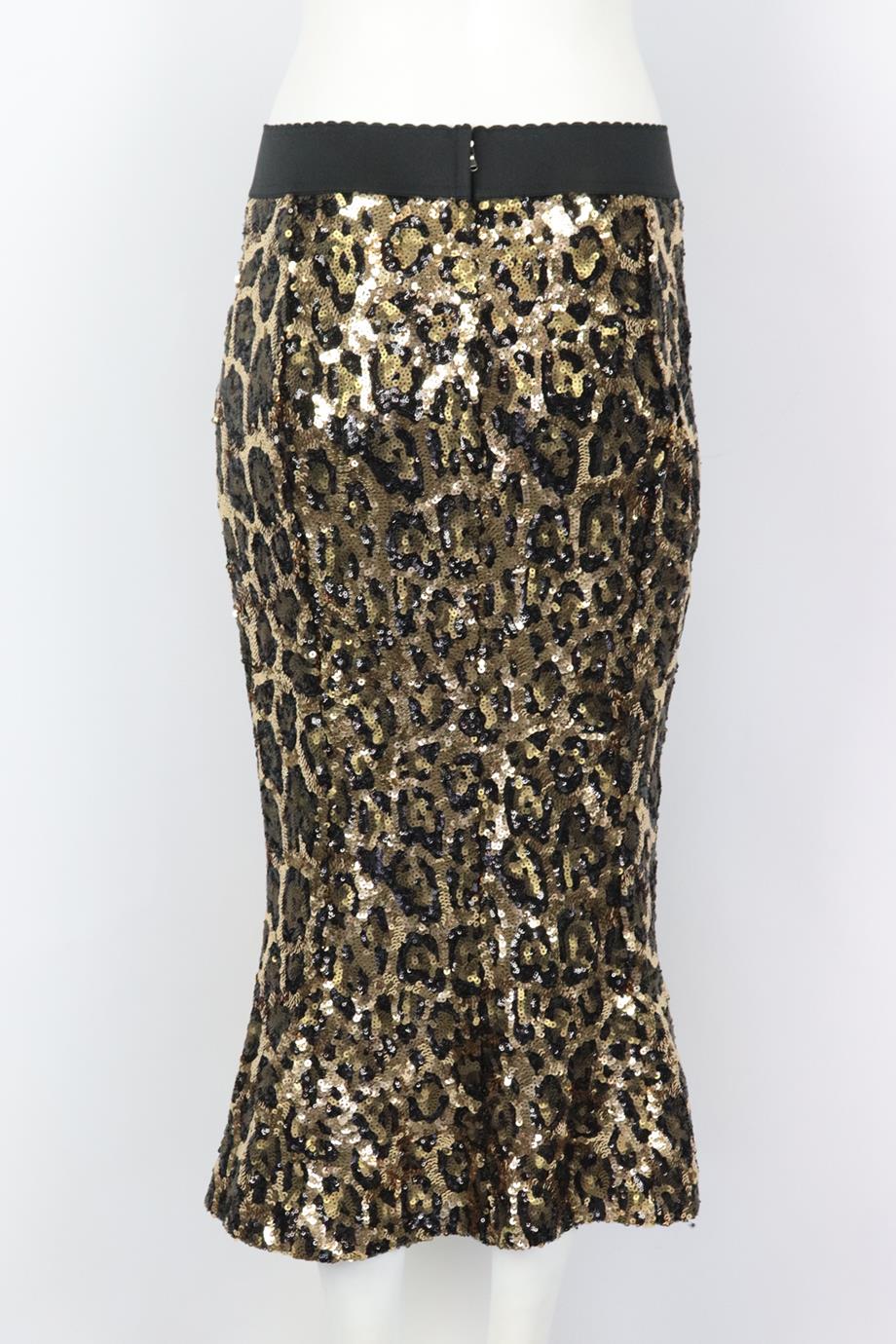 DOLCE AND GABBANA LEOPARD PRINT SEQUINED CREPE MIDI SKIRT IT 42 UK 10 - Image 4