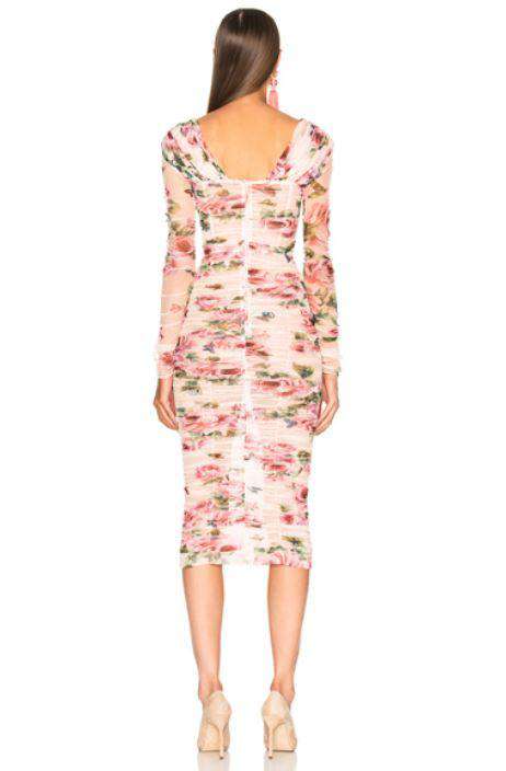 DOLCE AND GABBANA ROSE-PRINT RUCHED-TULLE DRESS IT 38 UK 6 - Image 2