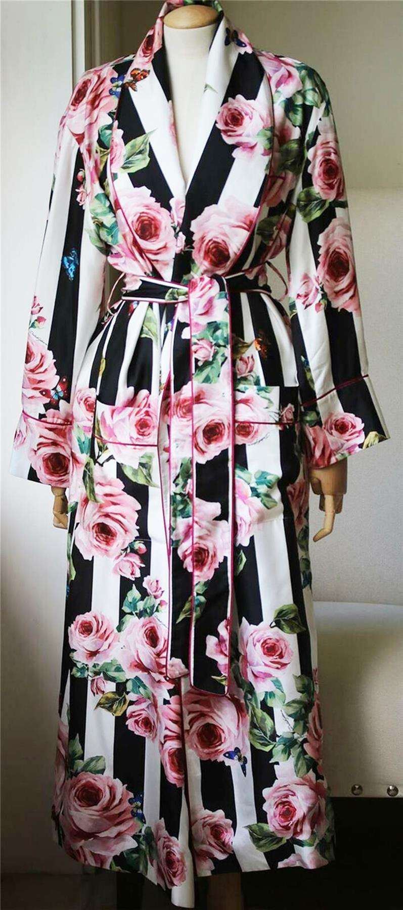 DOLCE AND GABBANA ROSE STRIPED SILK ROBE COAT IT 36 UK 4 - Image 2