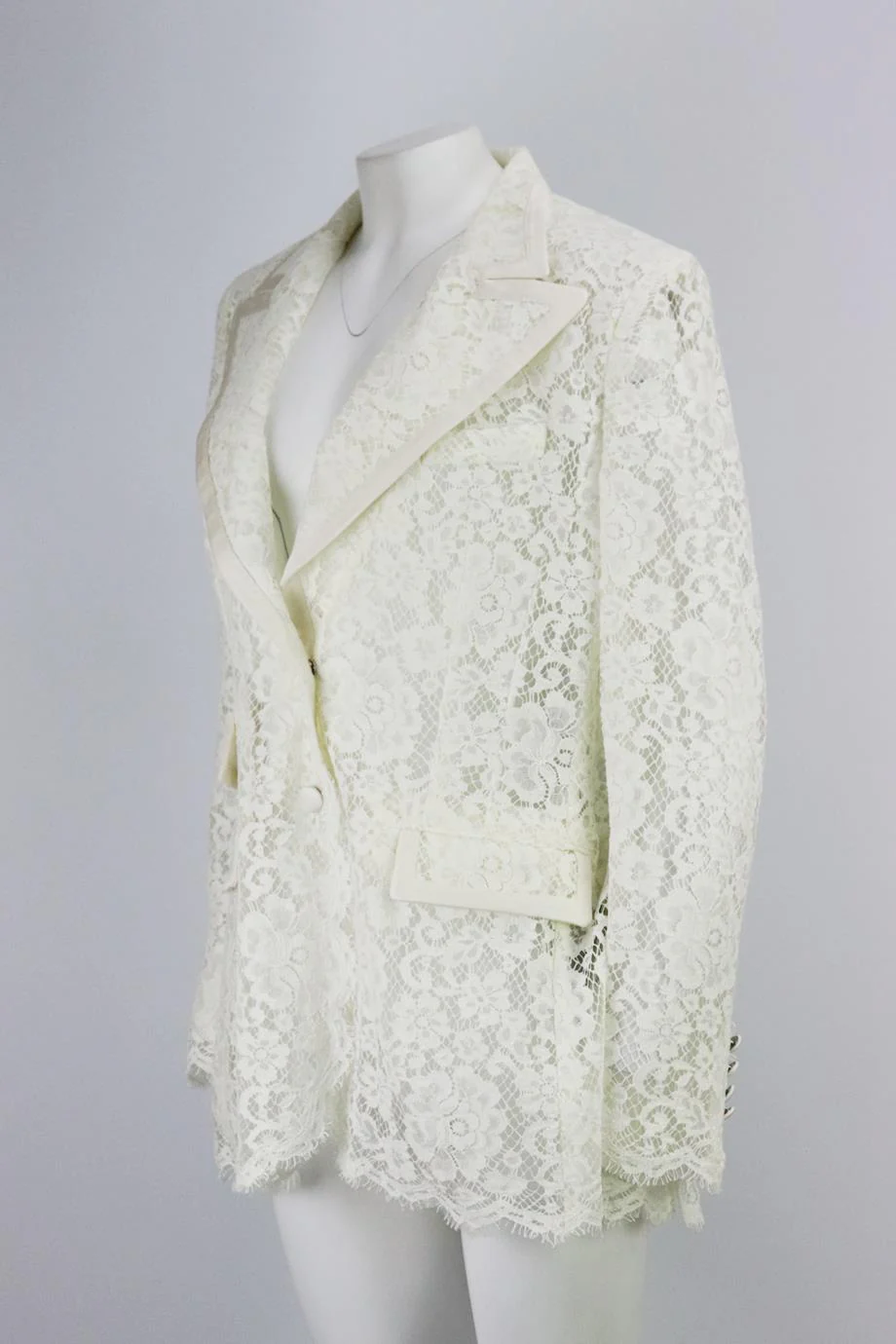 DOLCE AND GABBANA SATIN TRIMMED CORDED LACE BLAZER IT 50 UK 18 - Image 3