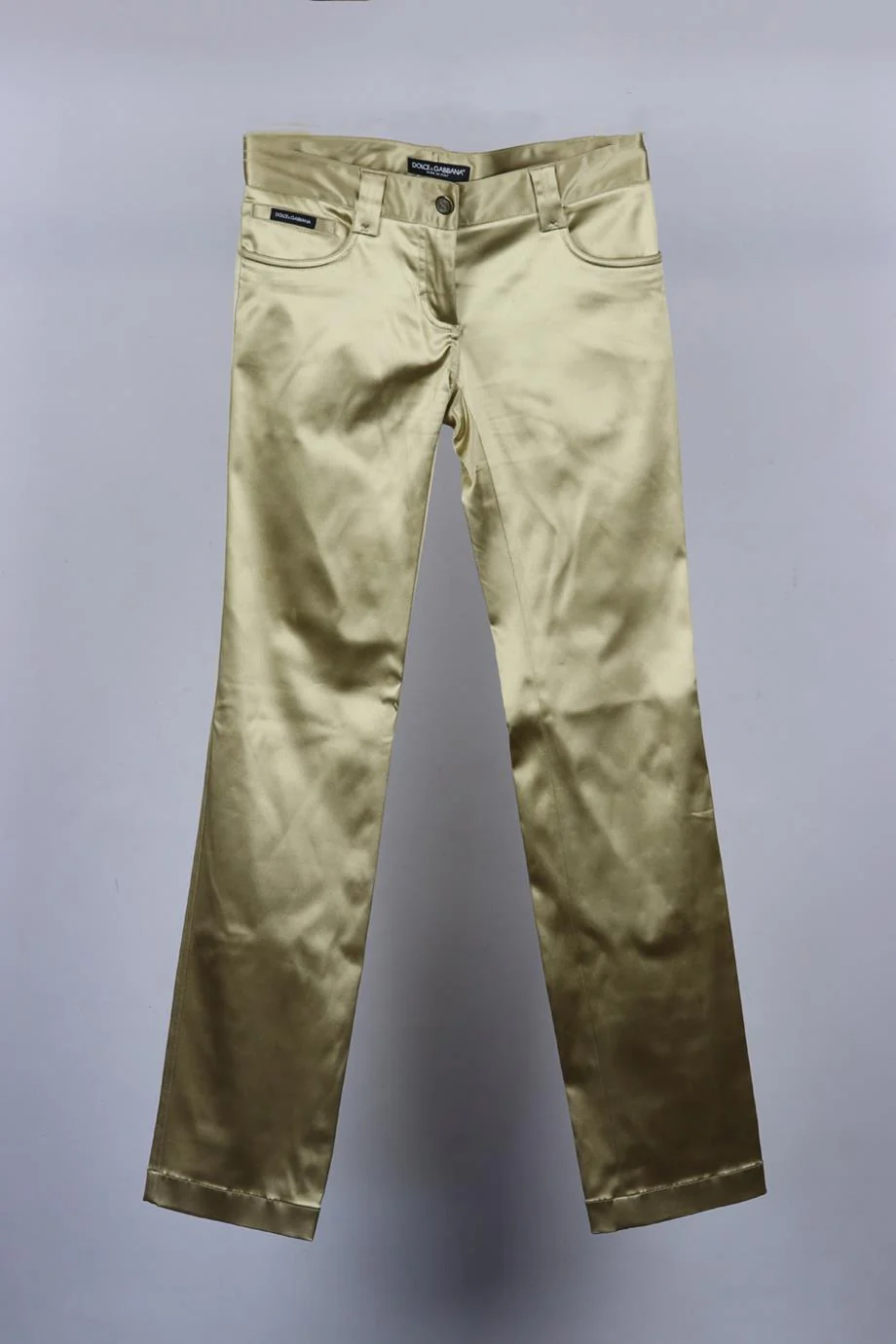 DOLCE AND GABBANA STRETCH SATIN STRAIGHT LEG PANTS IT 38 UK 6 - Image 2