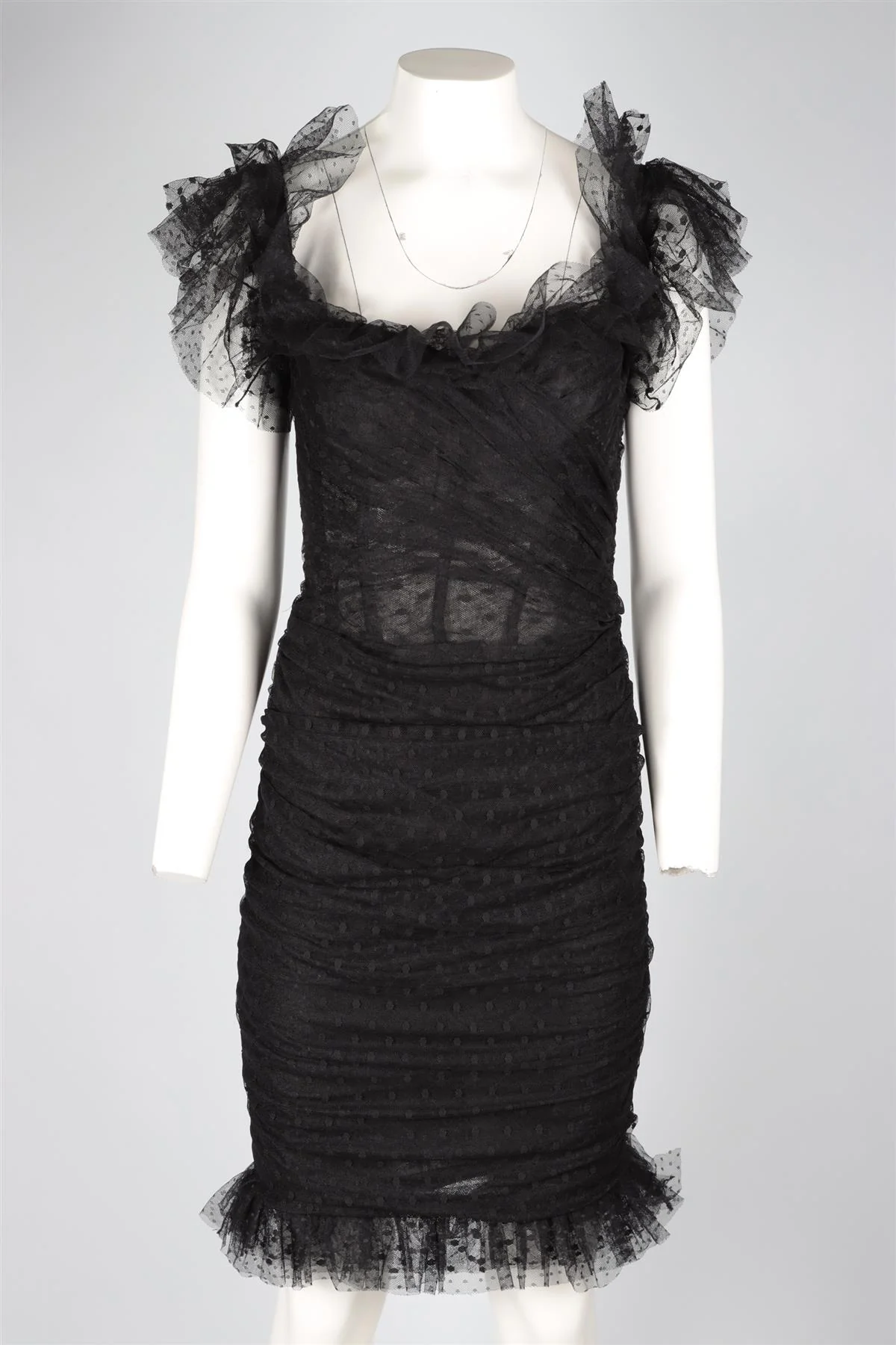 DOLCE & GABANNA BLACK TULLE MIDI DRESS IT 44 UK 12 - Image 2