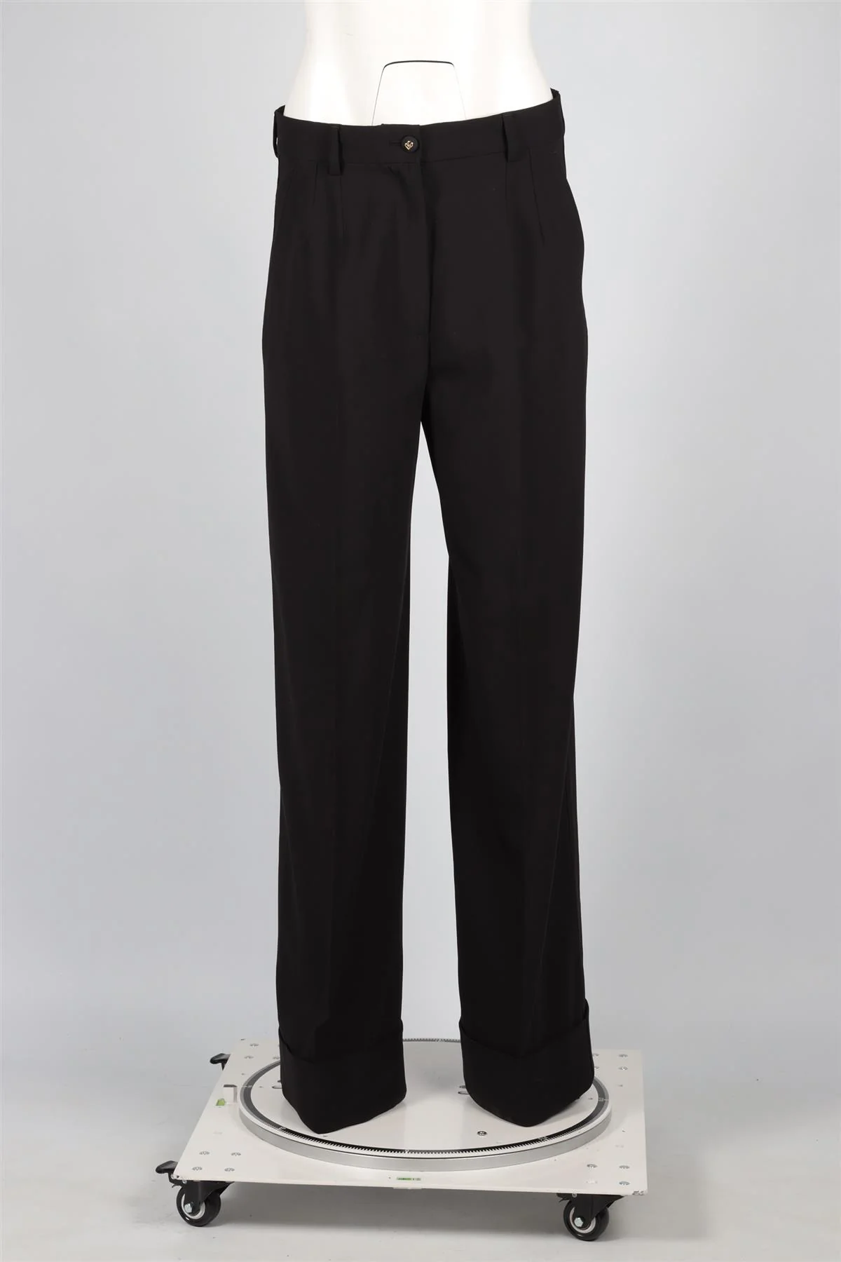 DOLCE & GABBANA BLACK WOOL WIDE LEG PANTS IT 42 UK 10 - Image 2