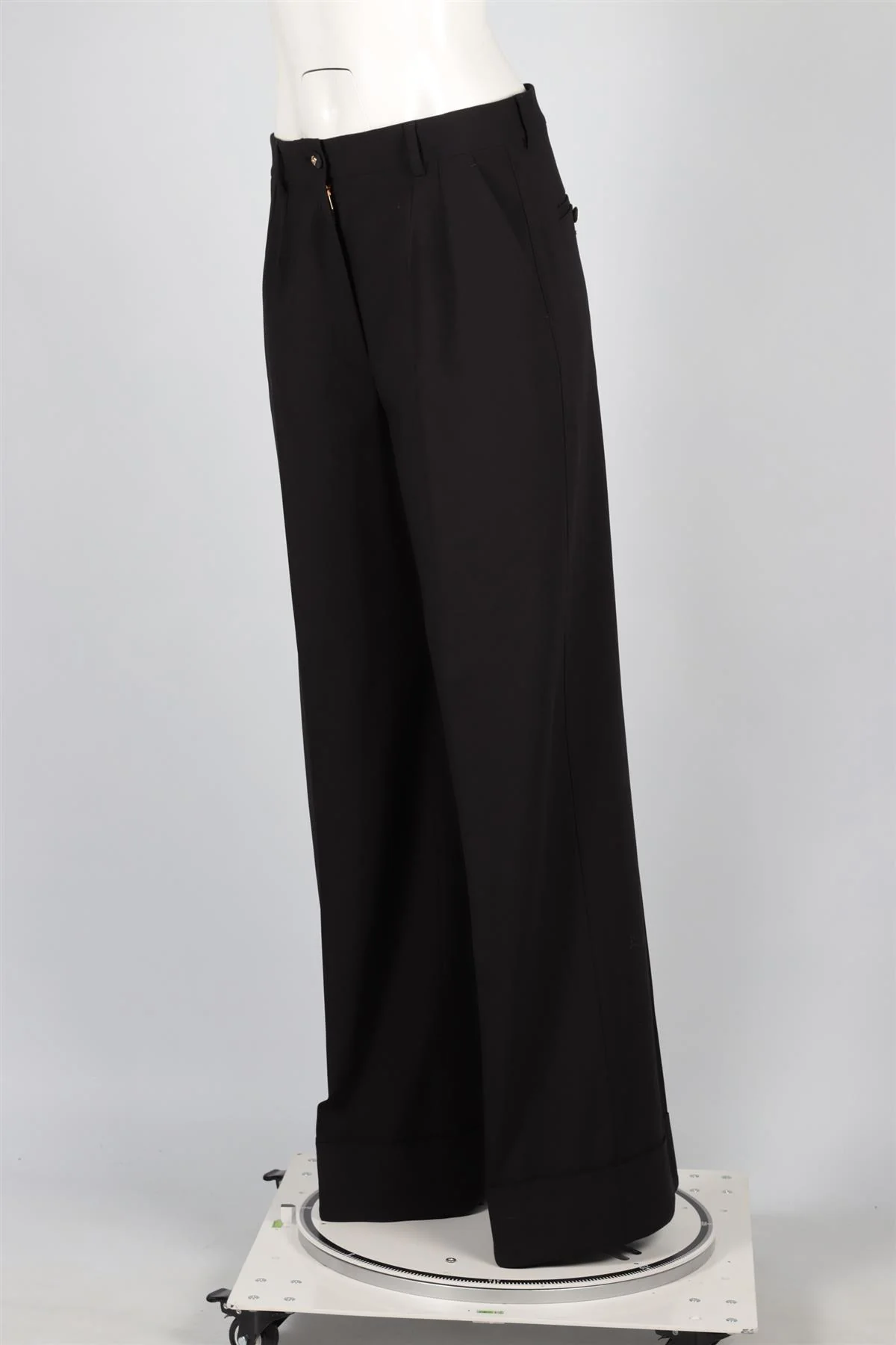 DOLCE & GABBANA BLACK WOOL WIDE LEG PANTS IT 42 UK 10 - Image 3
