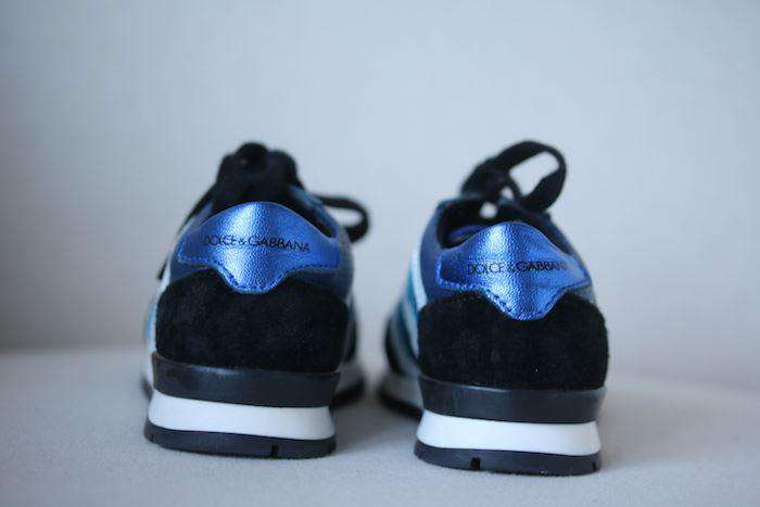 DOLCE & GABBANA BABY BOYS NAVY BLUE & BLACK LEATHER TRAINERS EU 22 UK 5 - Image 3