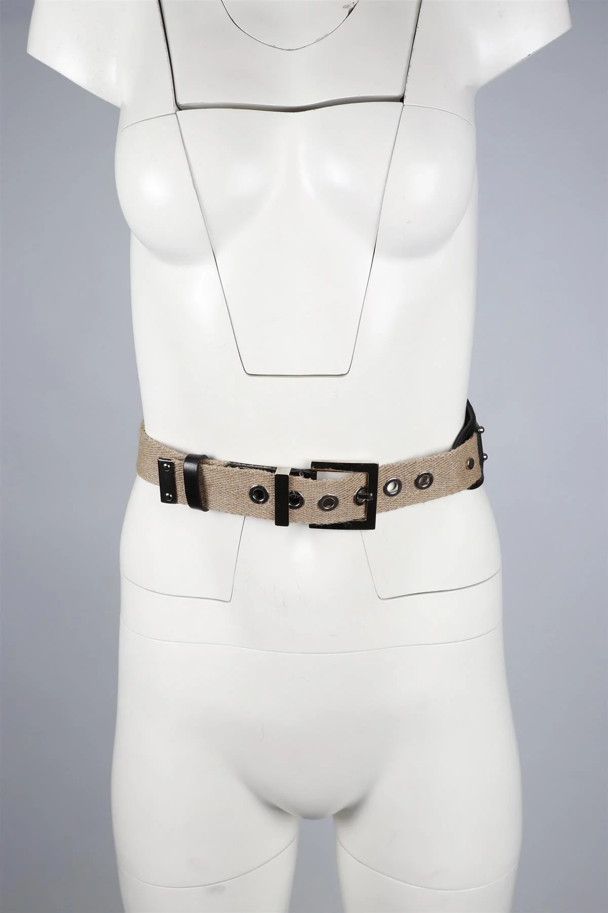 DOLCE & GABBANA BEIGE CANVAS AND LEATHER WAIST BELT 25.5-30 IN - Image 10