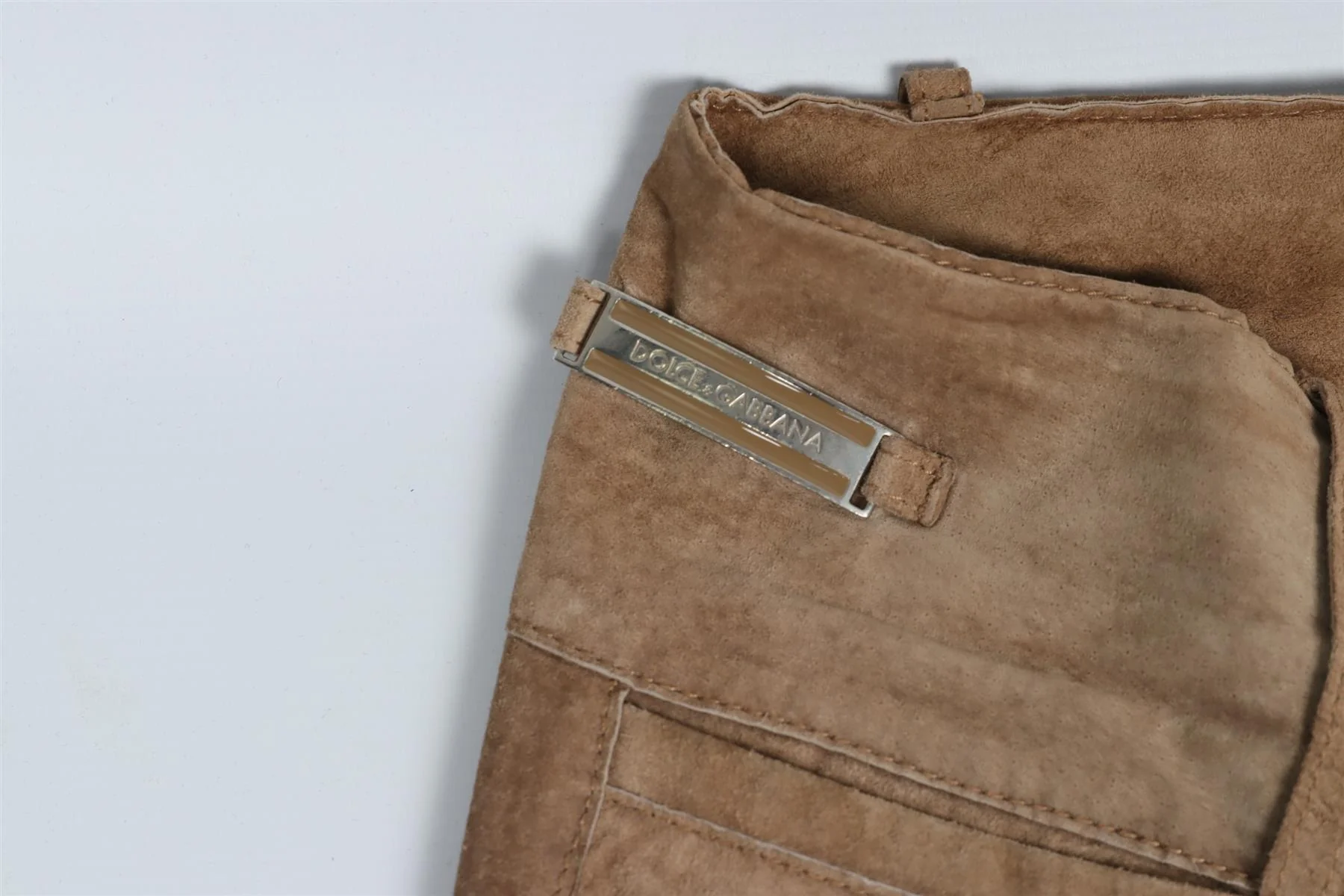 DOLCE & GABBANA BEIGE VINTAGE SUEDE FLARED PANTS IT 38 UK 6 - Image 3