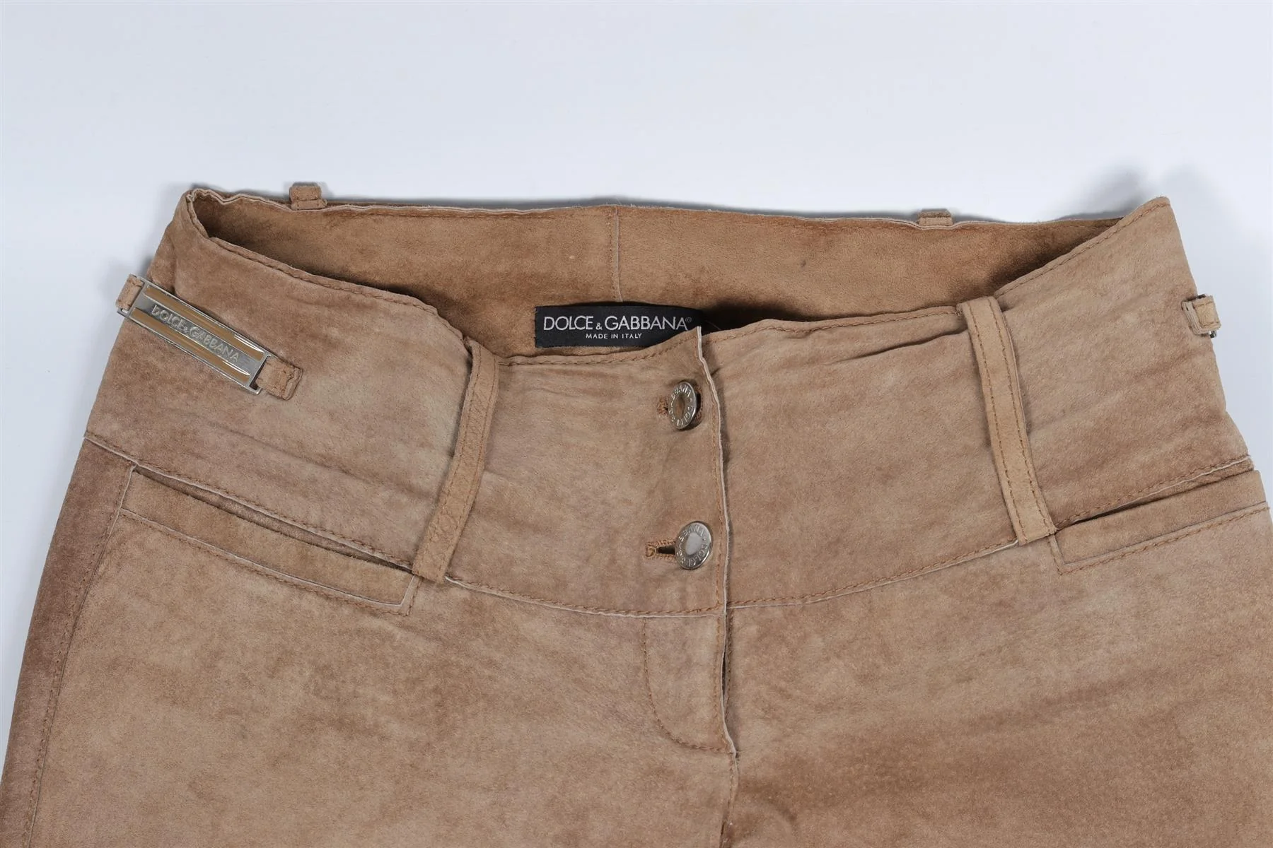 DOLCE & GABBANA BEIGE VINTAGE SUEDE FLARED PANTS IT 38 UK 6 - Image 4