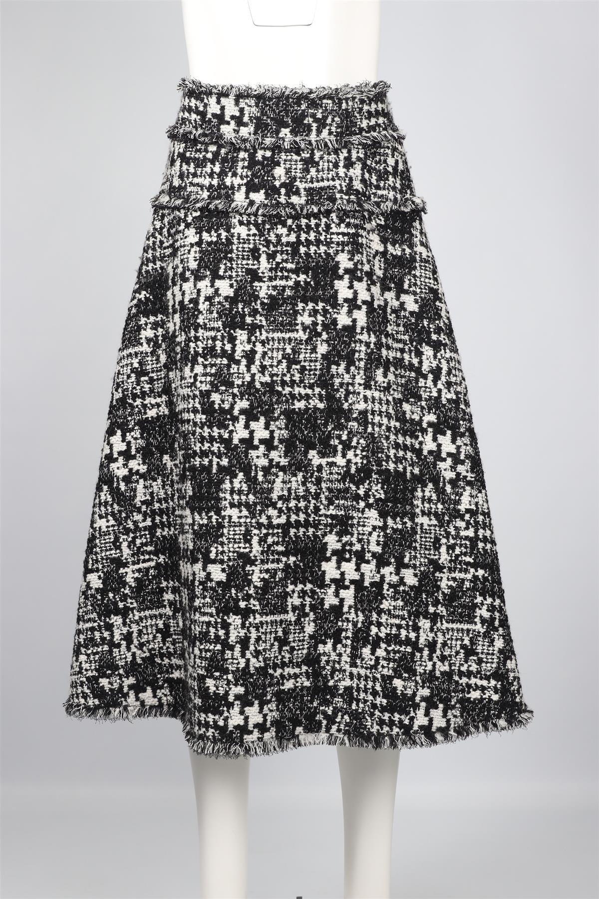 DOLCE & GABBANA BLACK AND WHITE WOOL BLEND MIDI SKIRT IT 40 UK 8 - Image 2