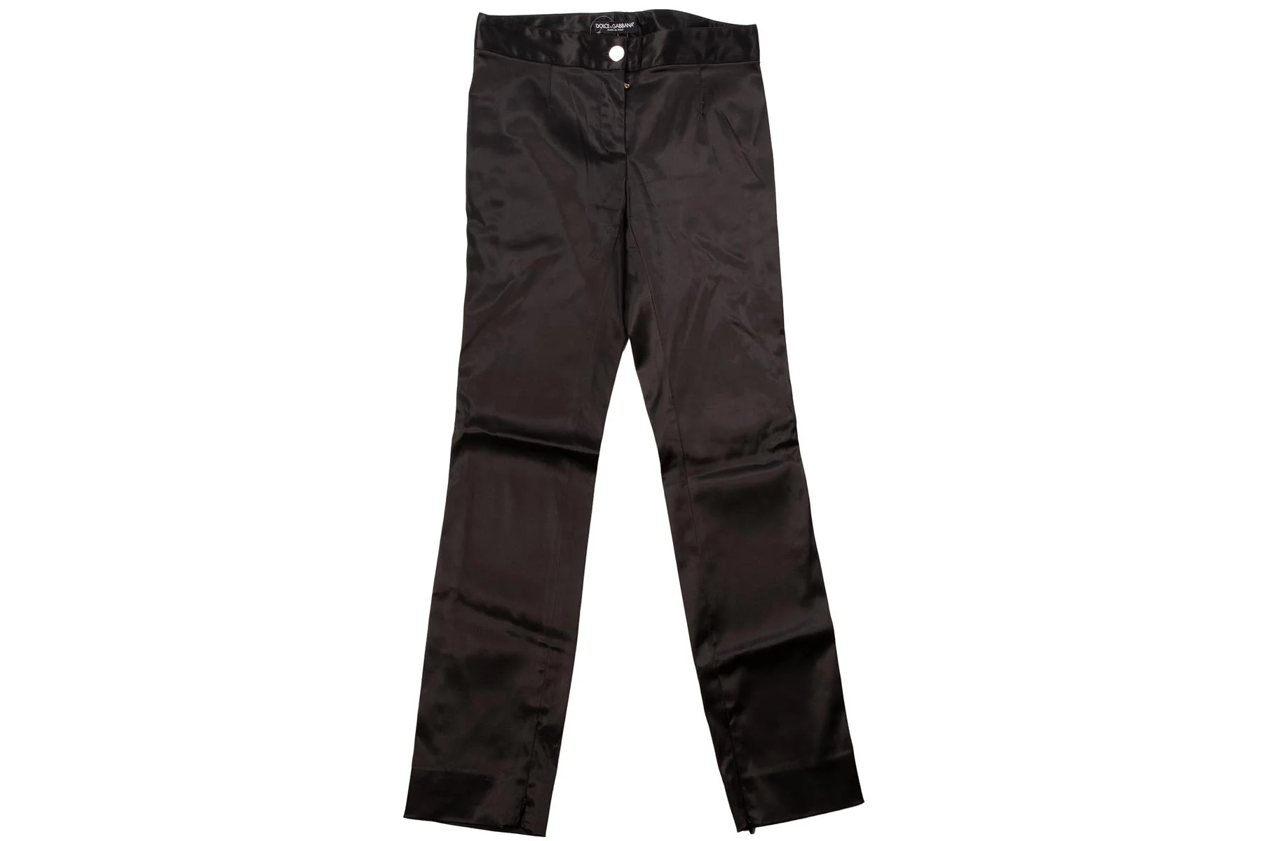 DOLCE & GABBANA BLACK VINTAGE SATIN STRAIGHT LEG PANTS XSMALL - Image 2