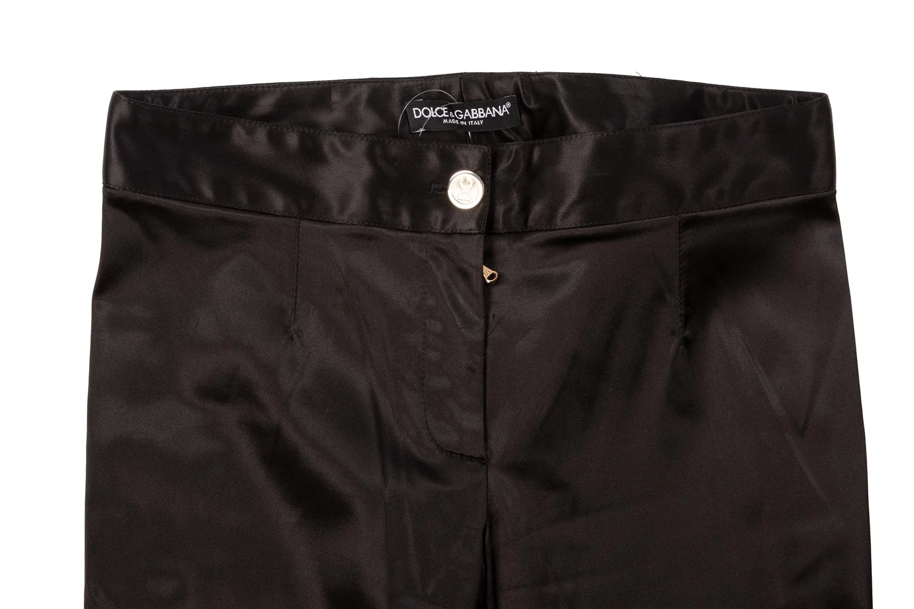 DOLCE & GABBANA BLACK VINTAGE SATIN STRAIGHT LEG PANTS XSMALL - Image 3