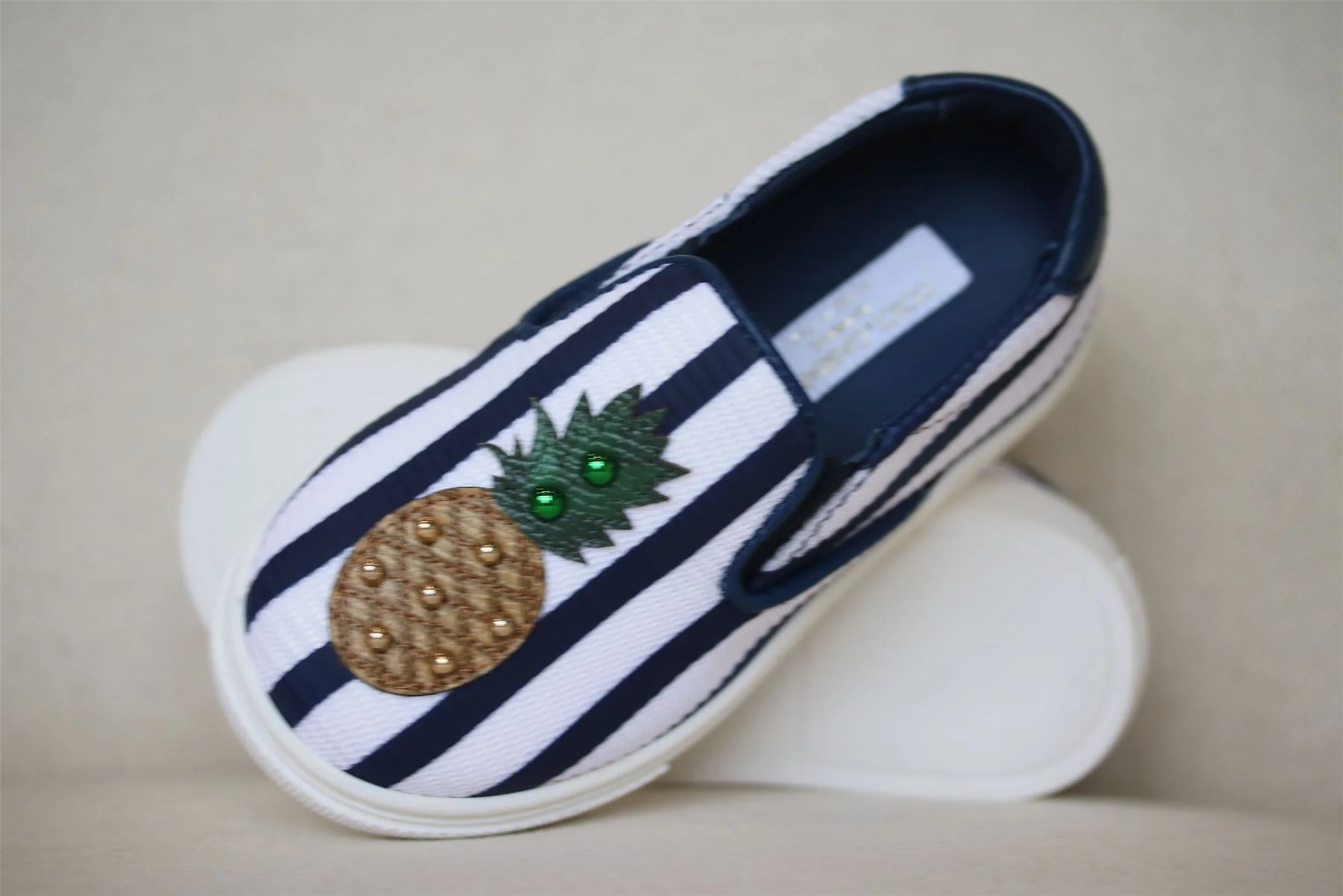 DOLCE & GABBANA BLUE & WHITE STRIPE SLIP-ON SHOES EU 24 UK 7 - Image 3