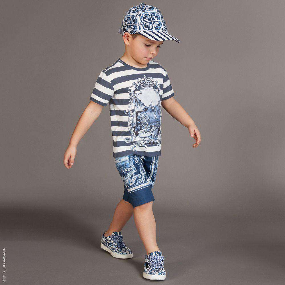 DOLCE & GABBANA BOYS WHITE & BLUE CAPRI TOP 2 YEARS - Image 2