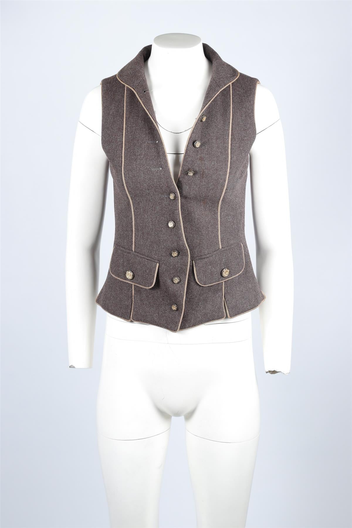 DOLCE & GABBANA BROWN WOOL WAISTCOAT IT 40 UK 8 - Image 2