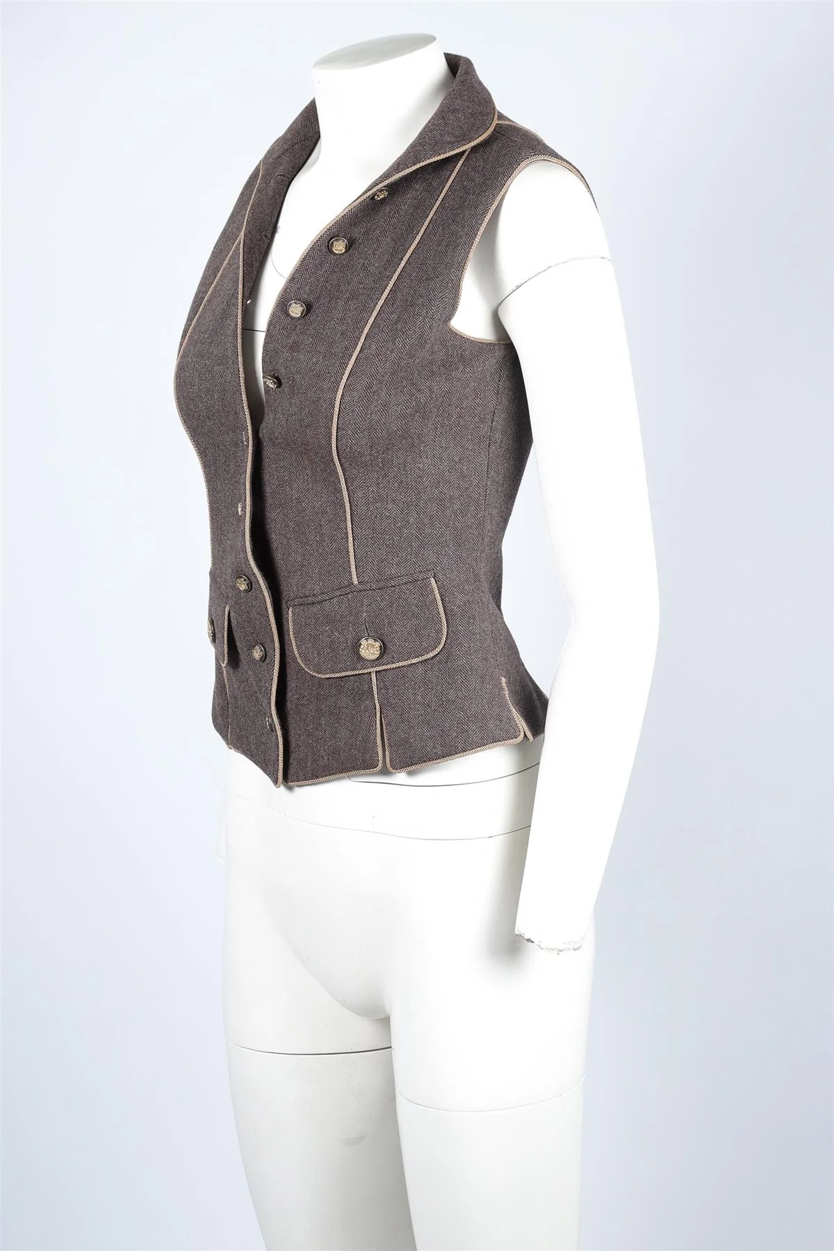 DOLCE & GABBANA BROWN WOOL WAISTCOAT IT 40 UK 8 - Image 3