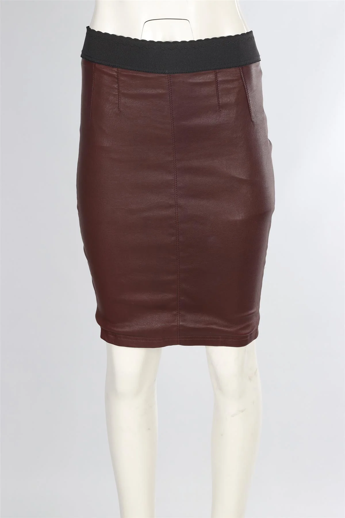 DOLCE & GABBANA BURGUNDY LEATHER MIDI SKIRT IT 40 UK 8 - Image 2
