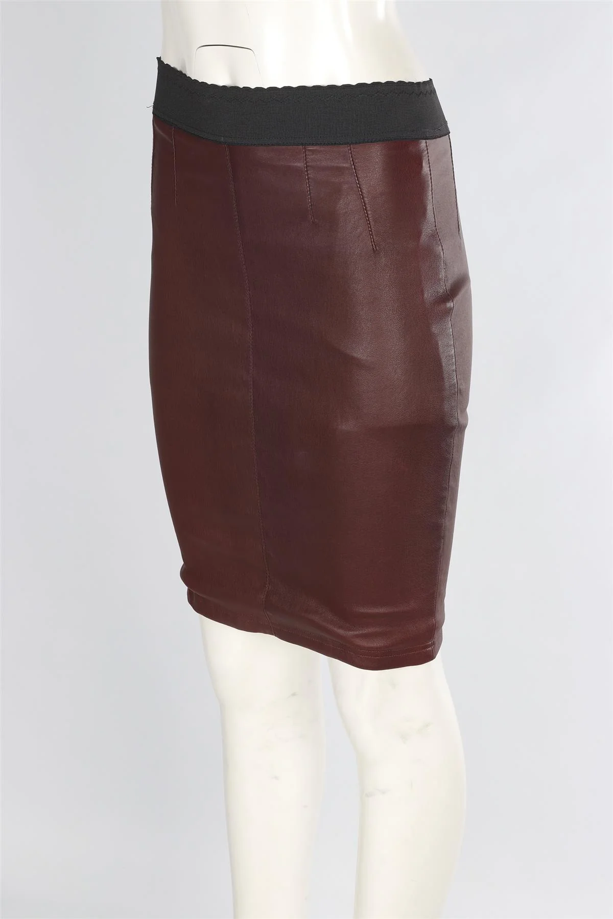 DOLCE & GABBANA BURGUNDY LEATHER MIDI SKIRT IT 40 UK 8 - Image 3