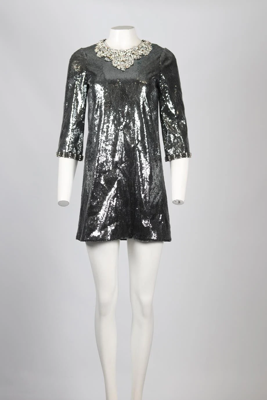 DOLCE & GABBANA CRYSTAL AND SEQUIN MINI DRESS IT 38 UK 6 - Image 2