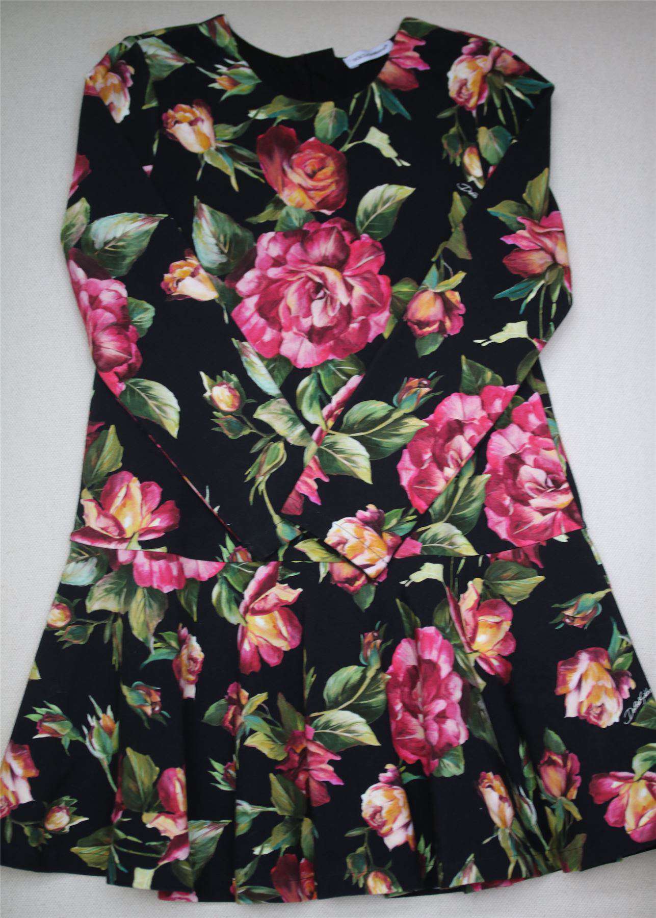 DOLCE & GABBANA GIRLS BLACK ROSE PRINT JERSEY DRESS 5 YEARS - Image 3