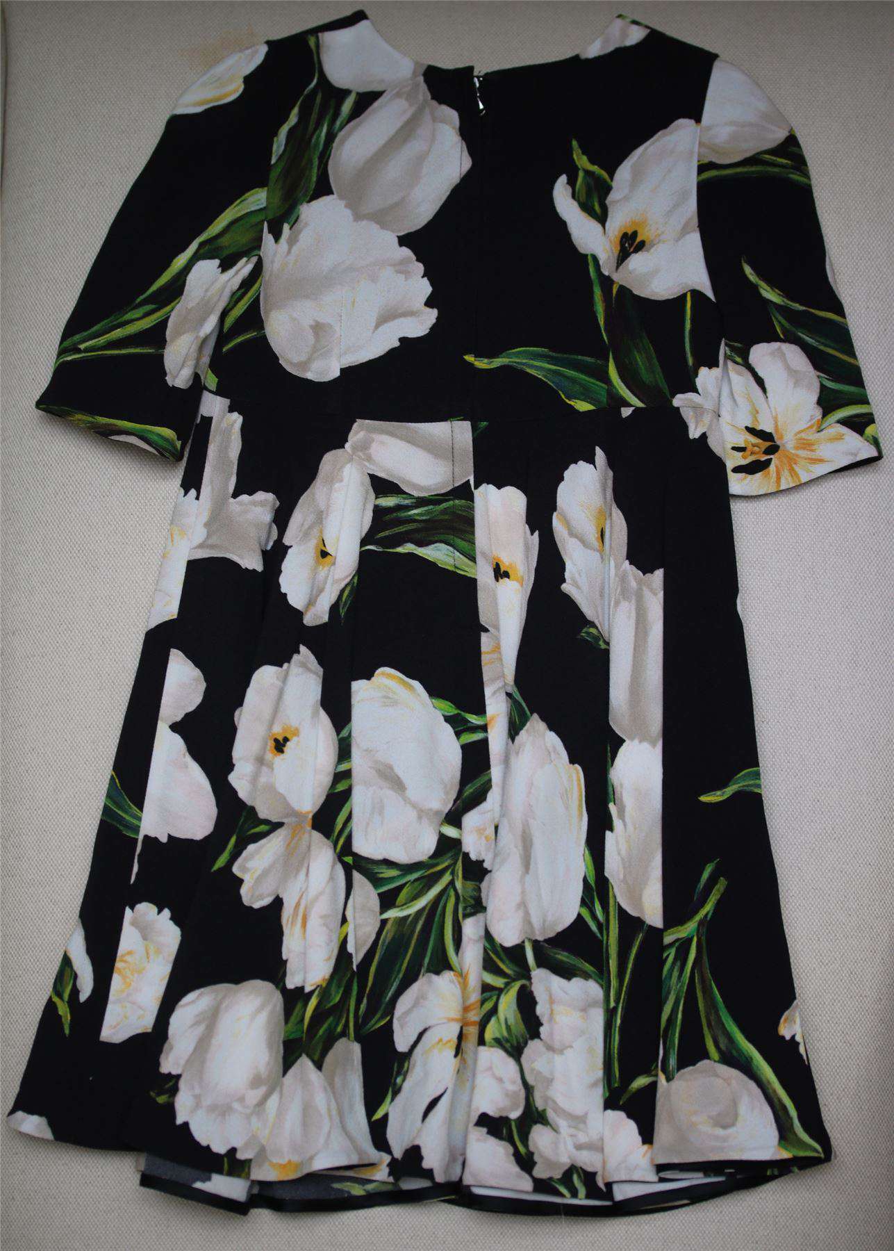 DOLCE & GABBANA GIRLS BLACK VISCOSE CRÊPE DRESS WITH WHITE TULIP PRINT 3 YEARS - Image 5