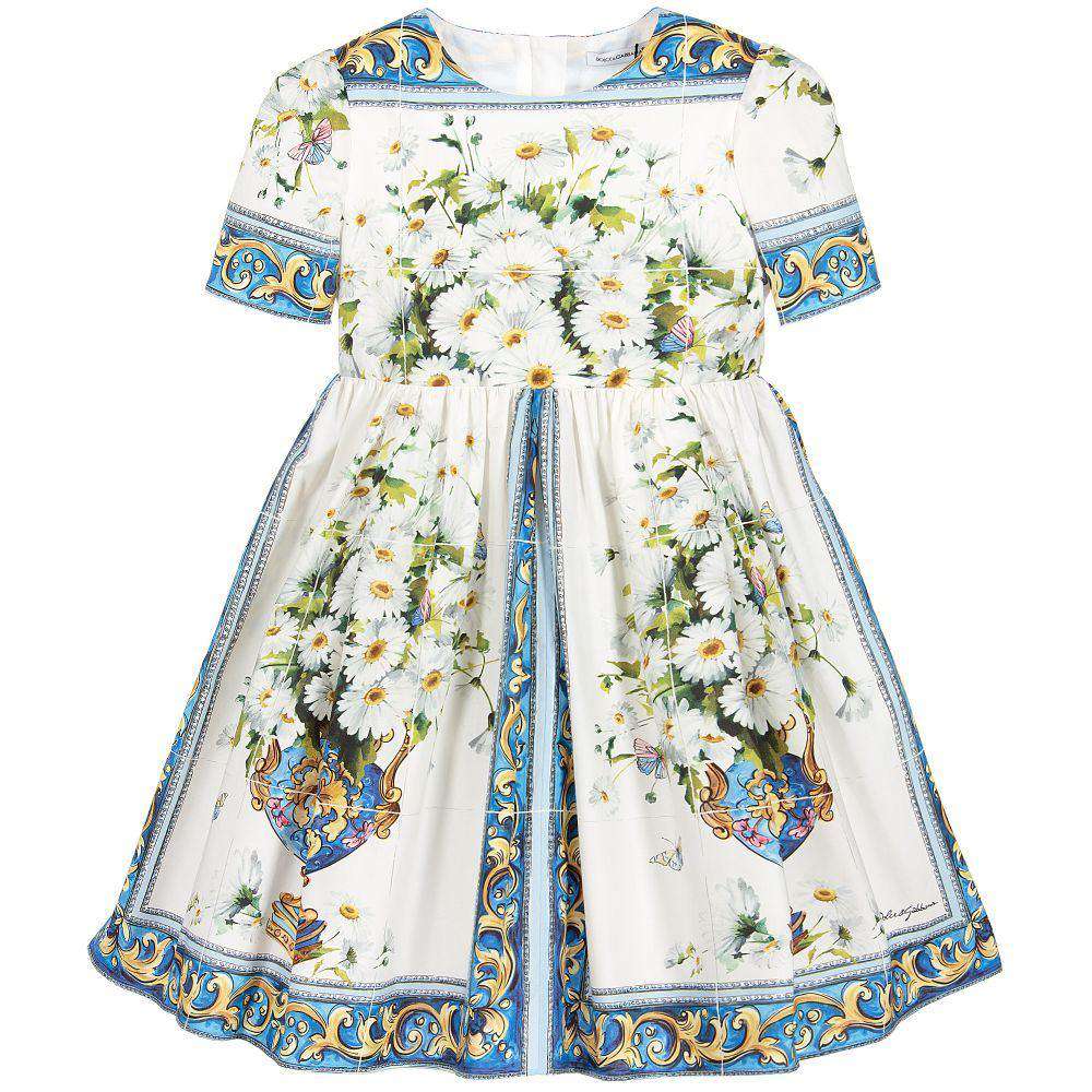 DOLCE & GABBANA GIRLS BLUE VASO FIORE DRESS 5 YEARS - Image 2