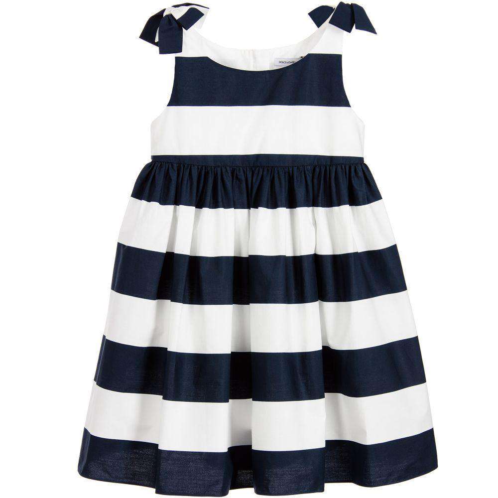 DOLCE & GABBANA GIRLS BLUE & WHITE STRIPED DRESS 4 YEARS - Image 2