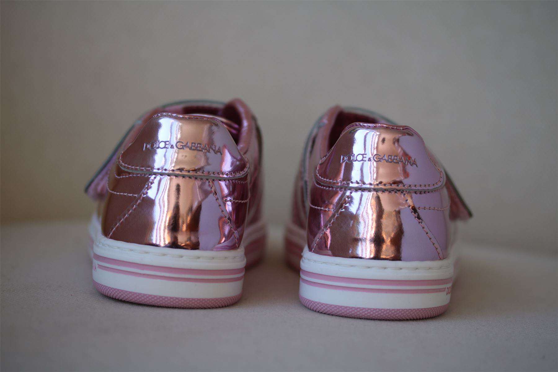 DOLCE & GABBANA GIRLS METALLIC PINK LOGO VELCRO TRAINERS EU 25 UK 8 - Image 3