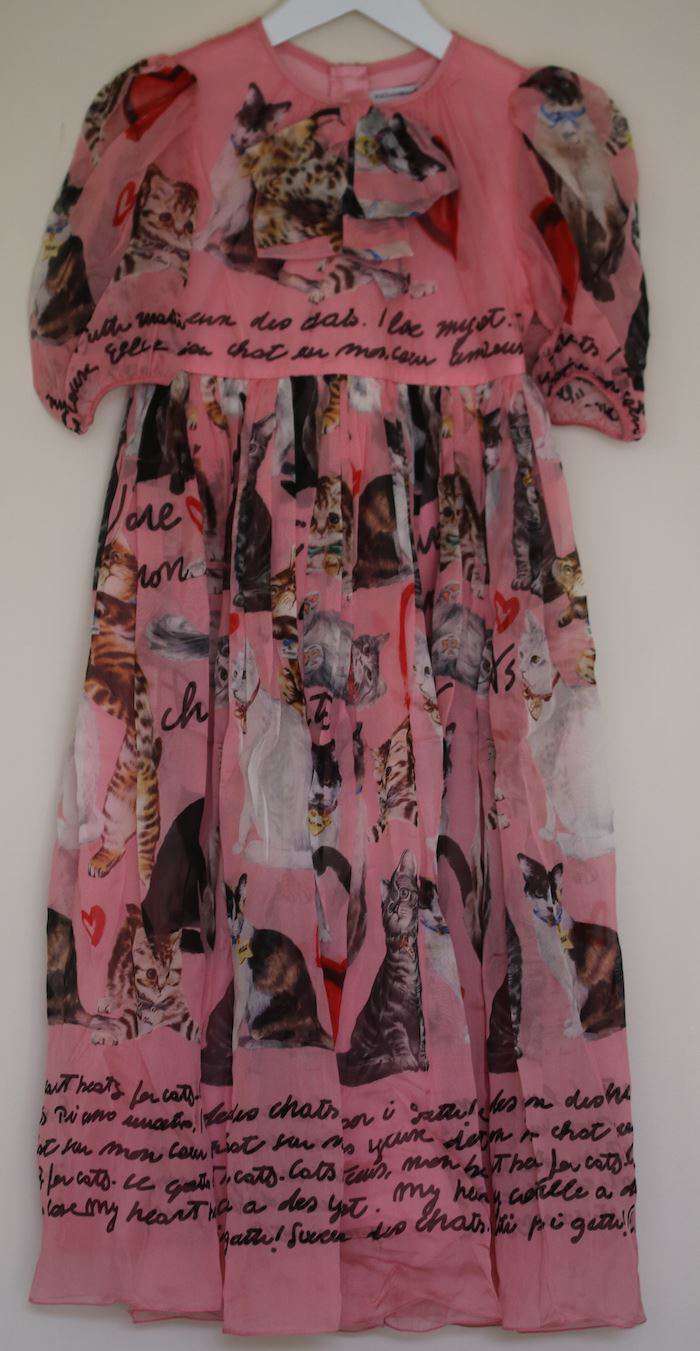 DOLCE & GABBANA GIRLS PINK CAT SILK DRESS 5 YEARS - Image 3