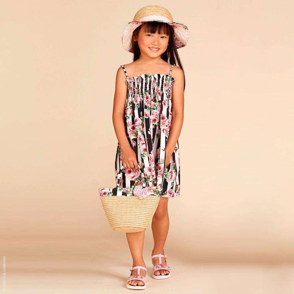 DOLCE & GABBANA GIRLS PINK ROSE STRIPED DRESS 4 YEARS - Image 2