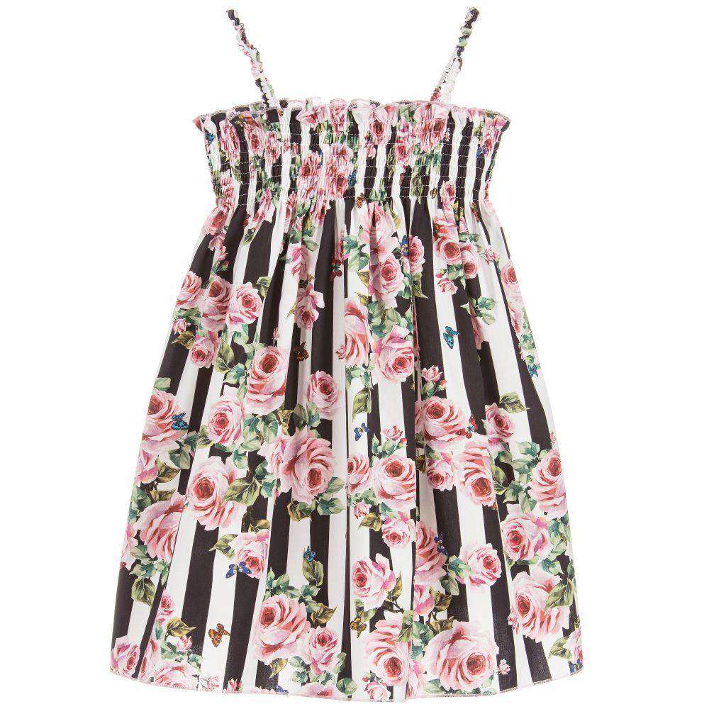 DOLCE & GABBANA GIRLS PINK ROSE STRIPED DRESS 5 YEARS - Image 2