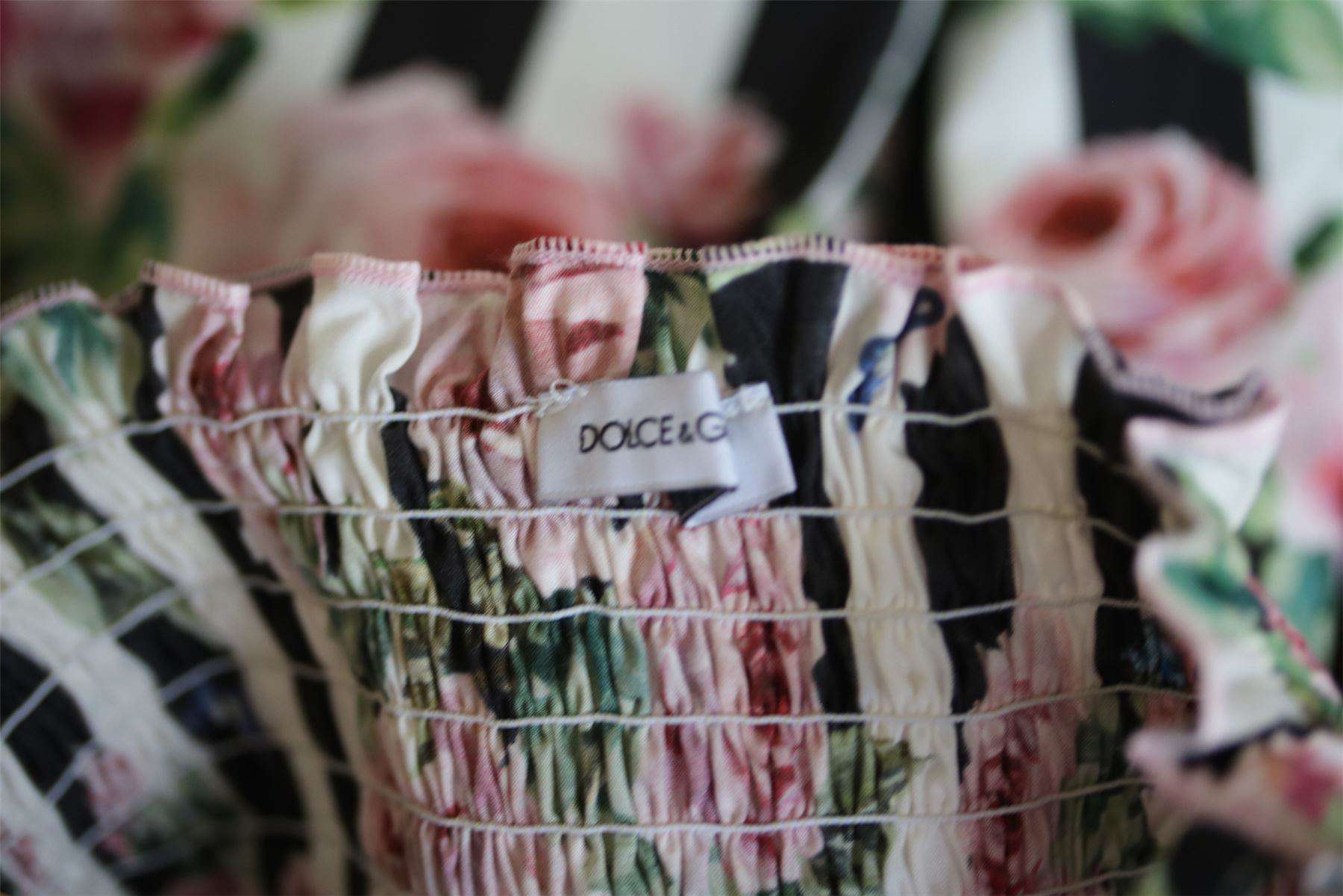 DOLCE & GABBANA GIRLS PINK ROSE STRIPED DRESS 5 YEARS - Image 5