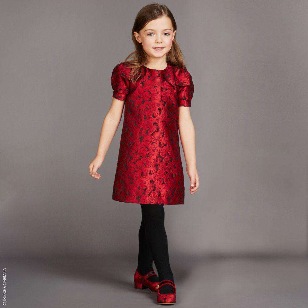 DOLCE & GABBANA GIRLS RED FLORAL JACQUARD DRESS 6 YEARS - Image 2