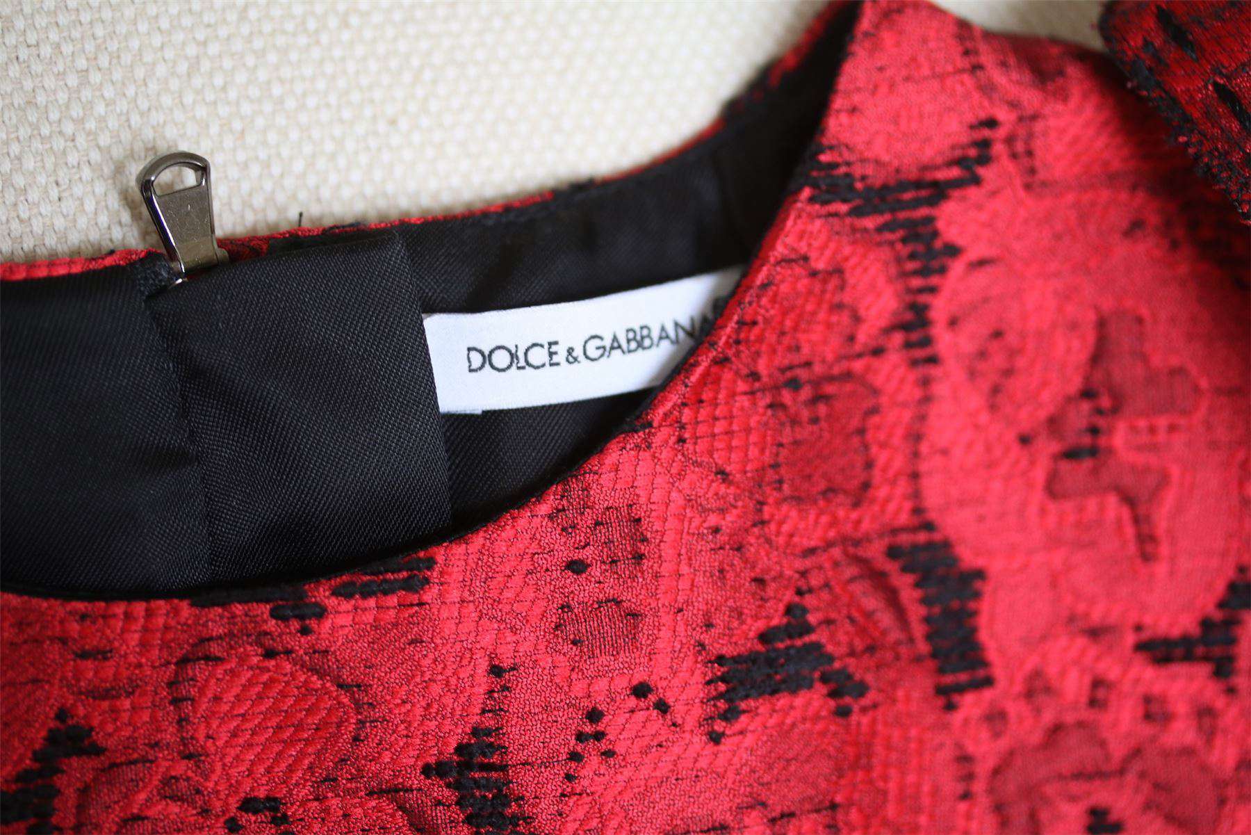 DOLCE & GABBANA GIRLS RED FLORAL JACQUARD DRESS 6 YEARS - Image 4