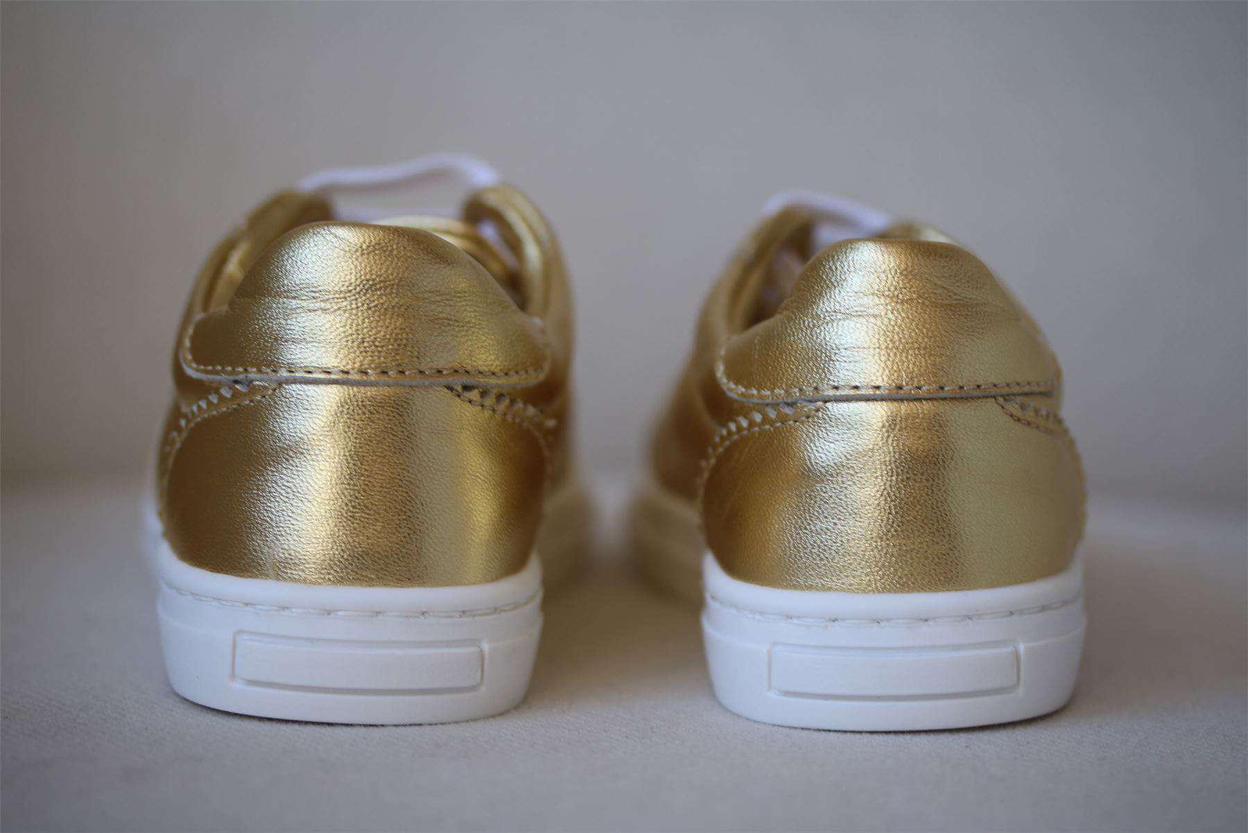 DOLCE & GABBANA GOLD LEATHER TRAINERS EU 25 UK 8 - Image 3