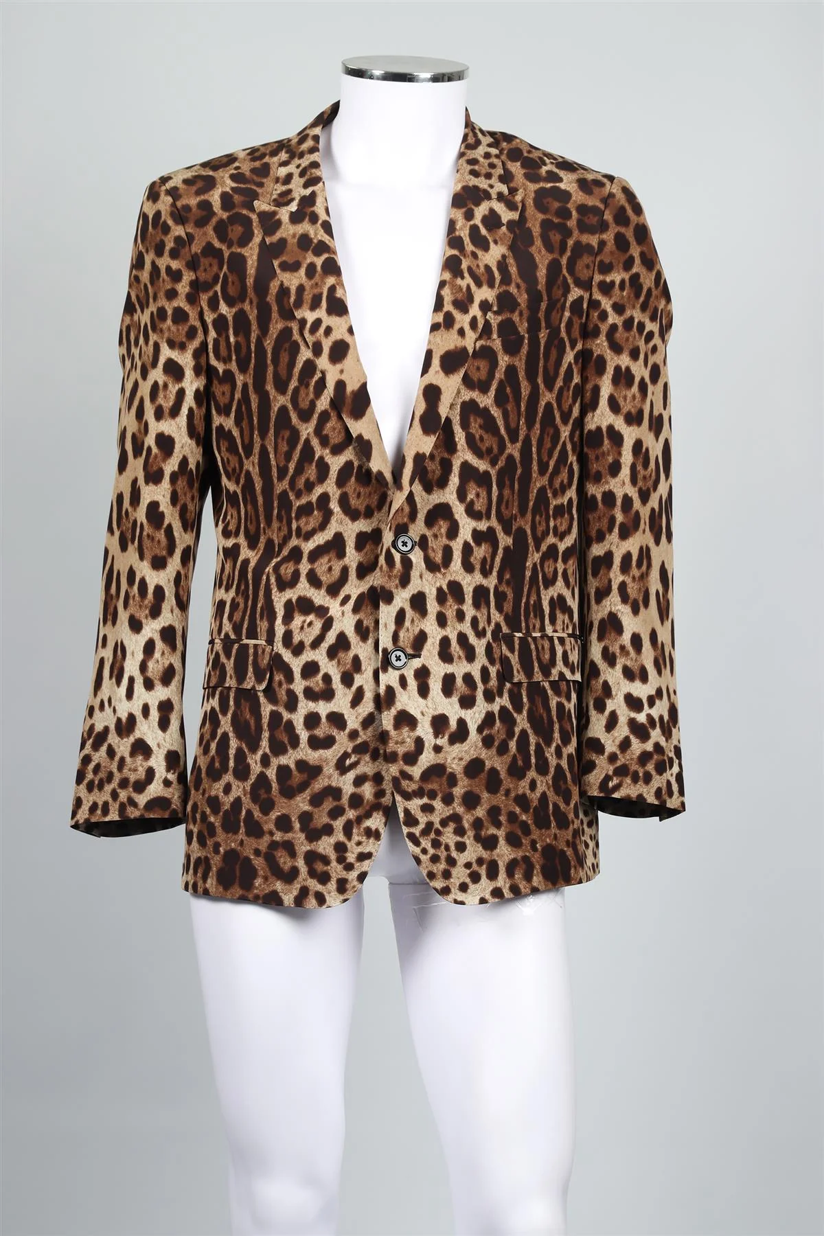 DOLCE & GABBANA MARTINI BROWN MEN'S LEOPARD PRINT SILK BLAZER IT 52 UK 42 - Image 2