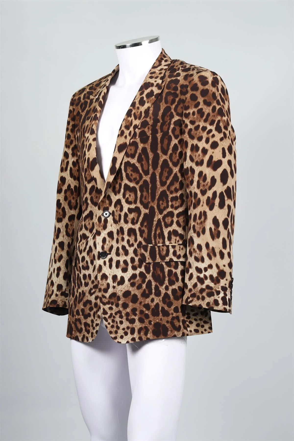 DOLCE & GABBANA MARTINI BROWN MEN'S LEOPARD PRINT SILK BLAZER IT 52 UK 42 - Image 3