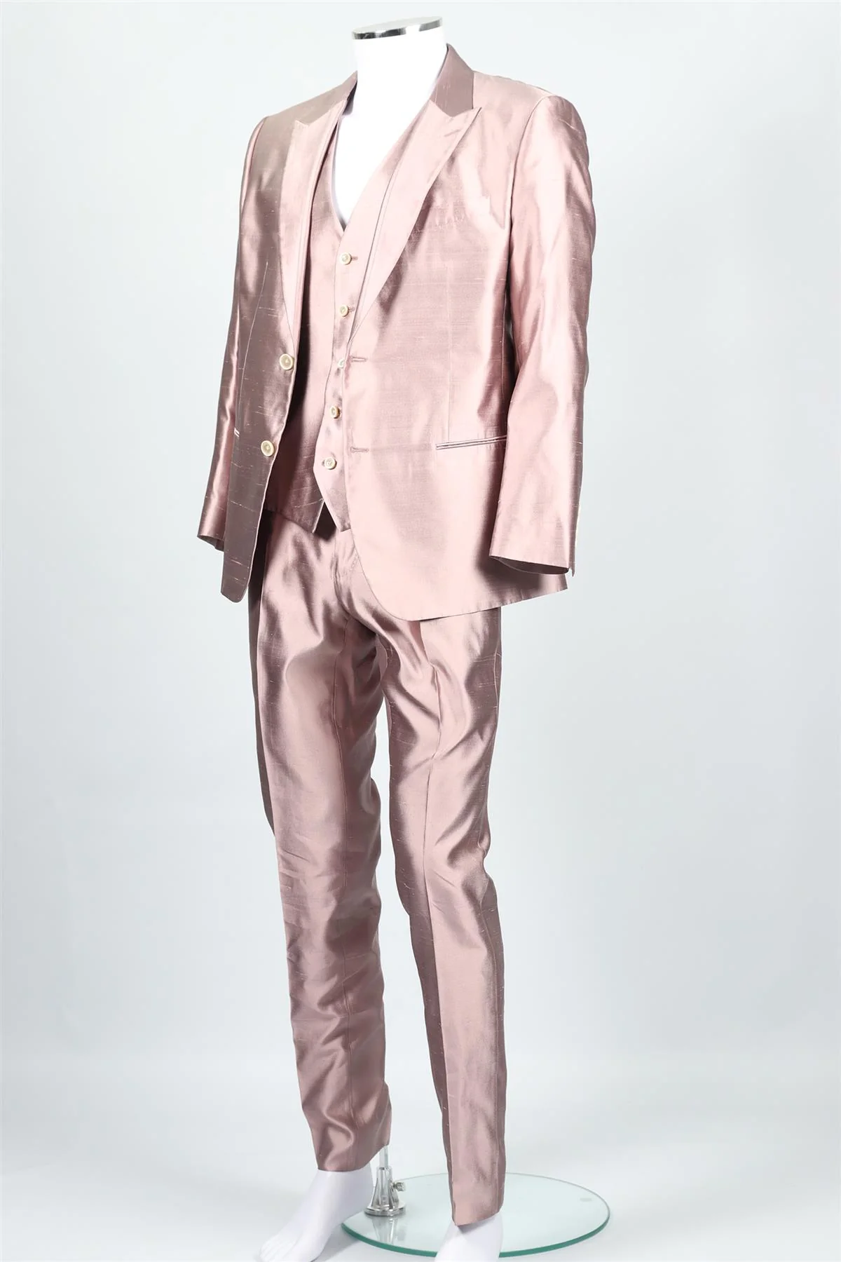 DOLCE & GABBANA PINK MEN'S SILK THREE PIECE SUIT IT 52 UK 42 - Image 4