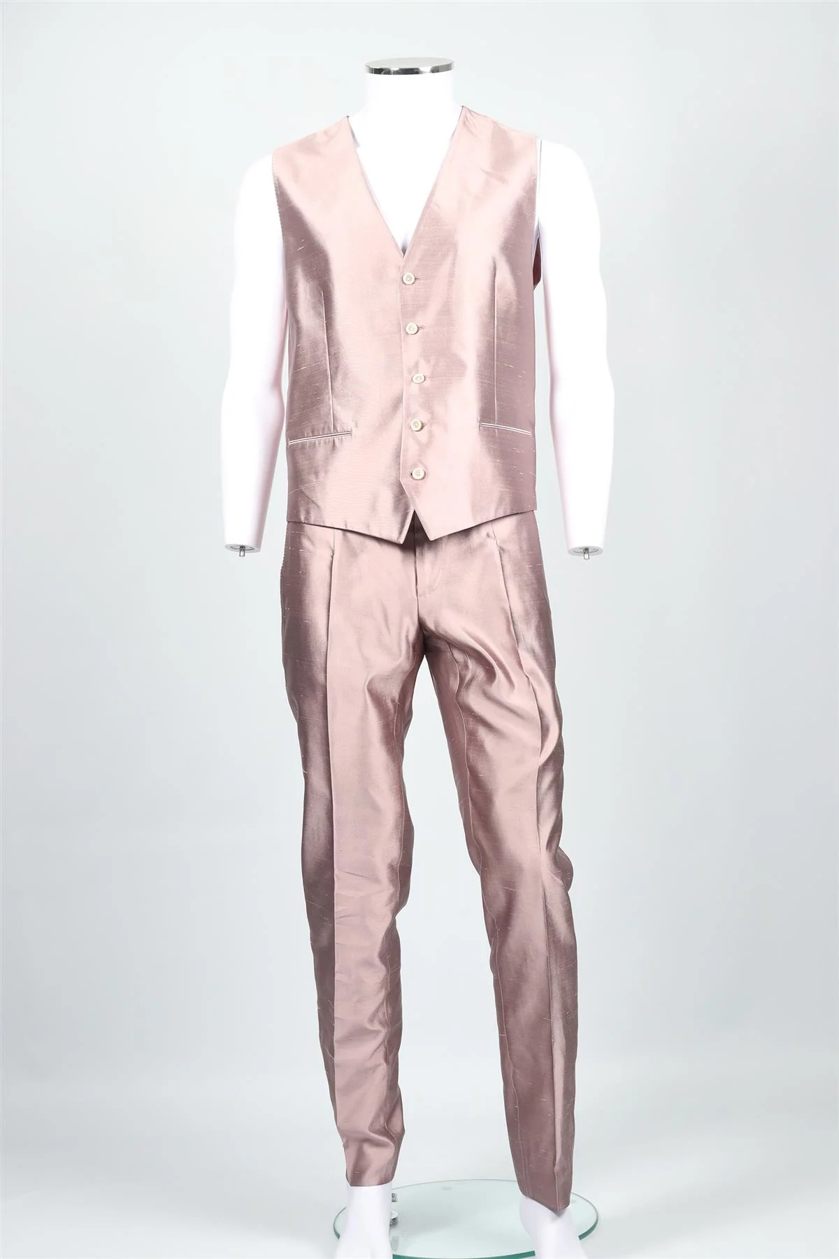 DOLCE & GABBANA PINK MEN'S SILK THREE PIECE SUIT IT 52 UK 42 - Image 6