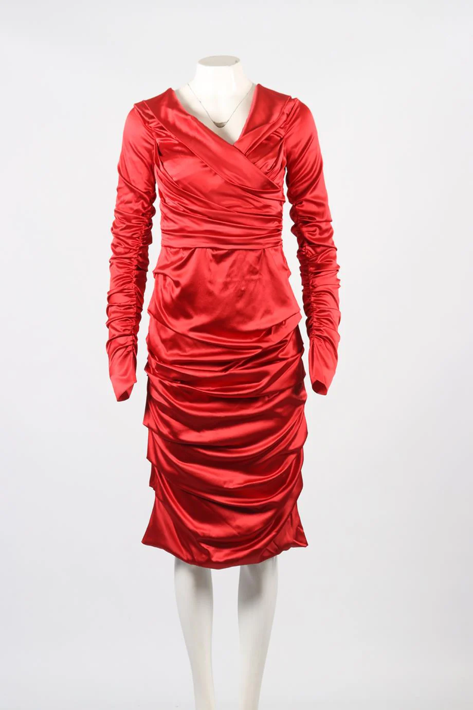 DOLCE & GABBANA RUCHED SATIN MIDI DRESS IT 46 UK 14 - Image 2