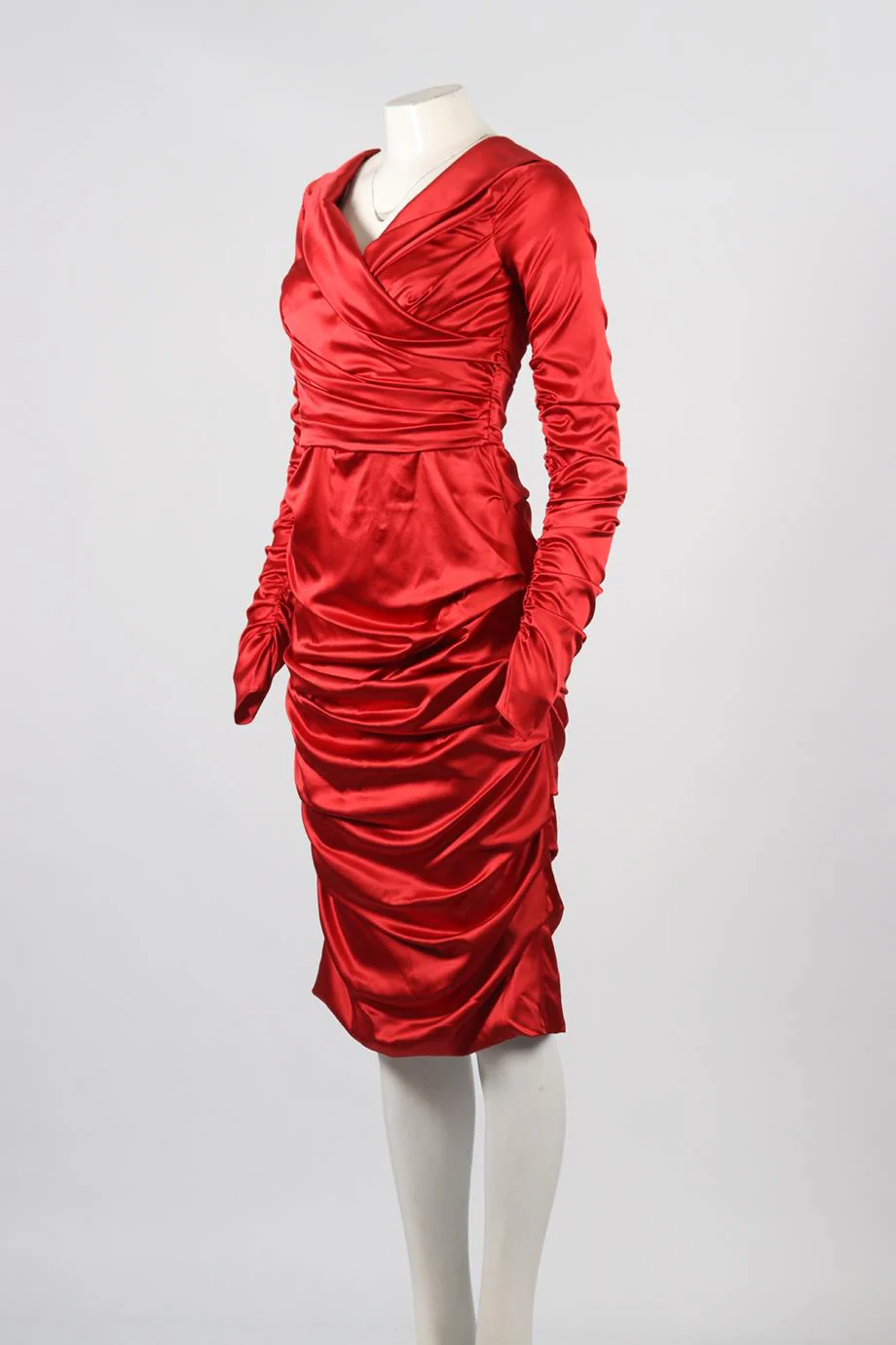 DOLCE & GABBANA RUCHED SATIN MIDI DRESS IT 46 UK 14 - Image 3