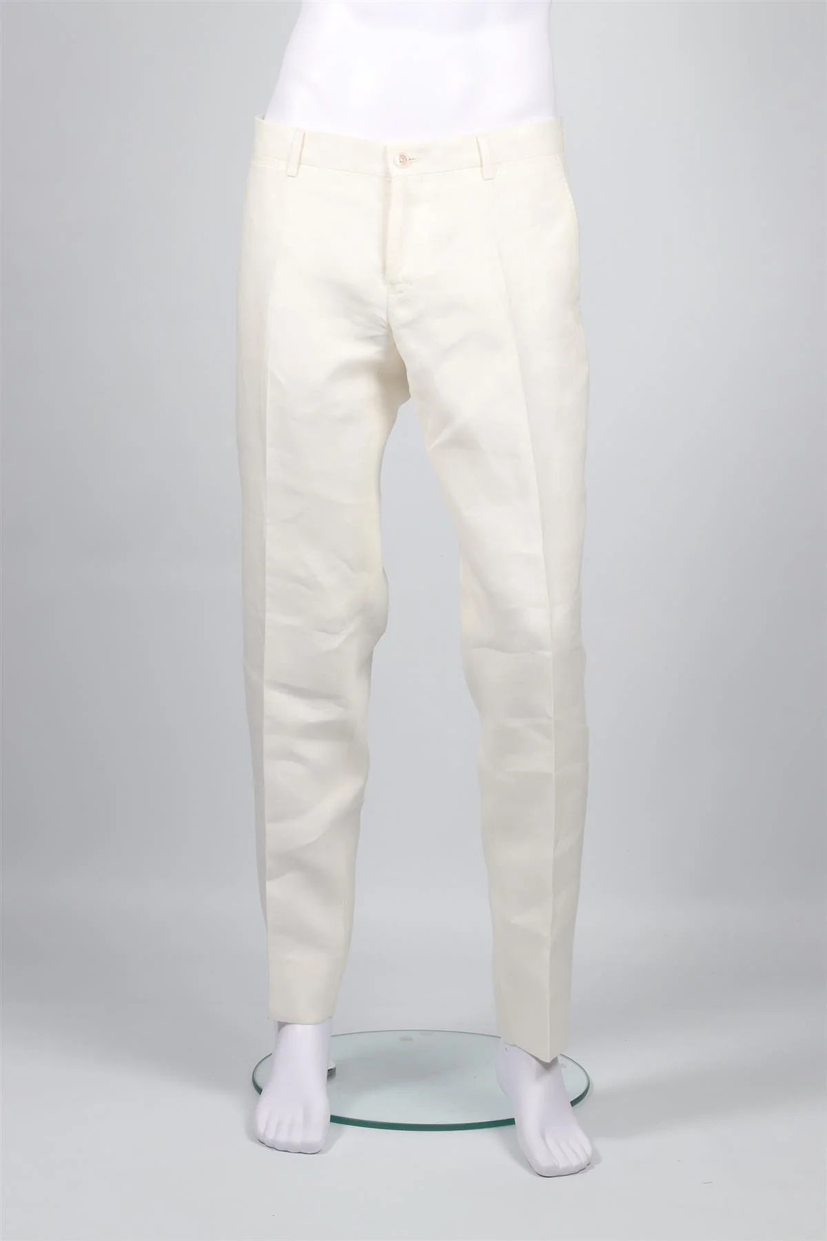 DOLCE & GABBANA WHITE MEN'S LINEN STRAIGHT LEG PANTS IT 48 UK 32 - Image 2