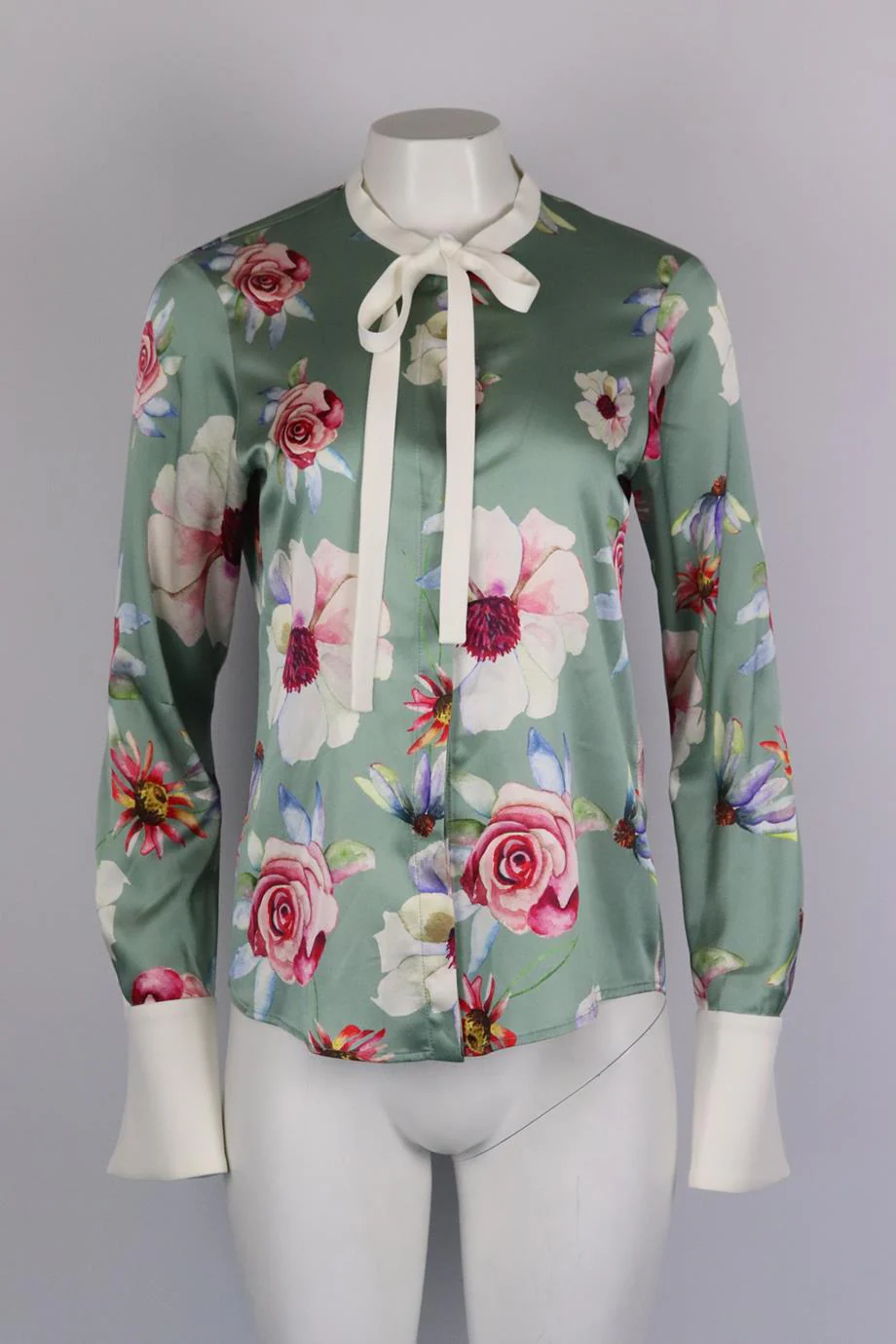 DONATA DAVIDOFF FLORAL PRINT SILK SATIN BLOUSE FR 40 UK 12 - Image 2