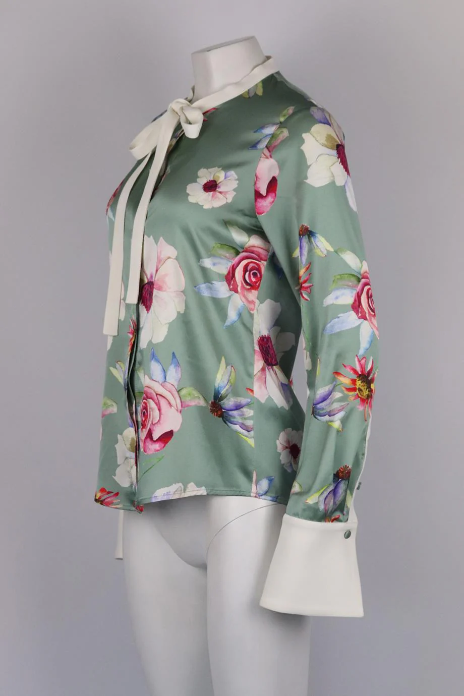 DONATA DAVIDOFF FLORAL PRINT SILK SATIN BLOUSE FR 40 UK 12 - Image 3
