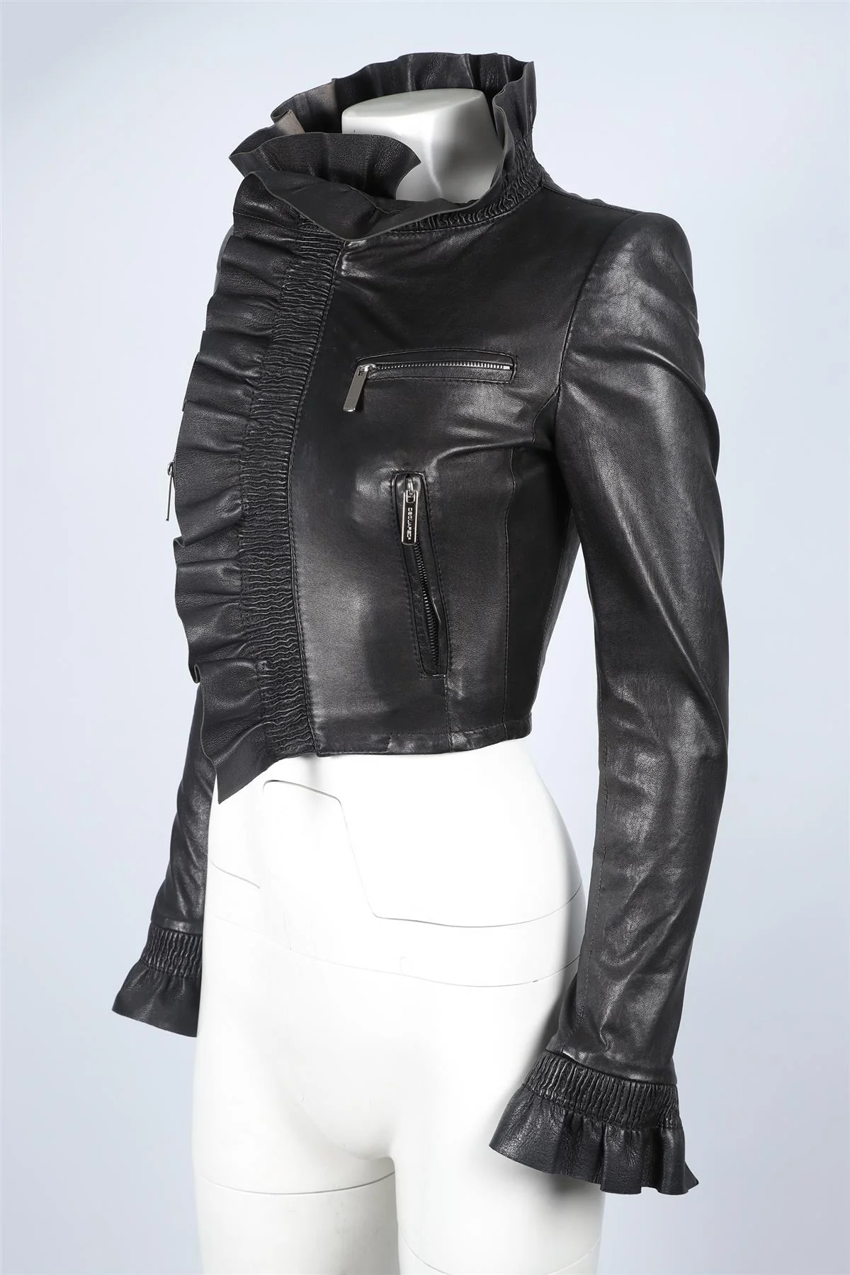 DSQUARED² BLACK LEATHER JACKET IT 38 UK 6 - Image 3