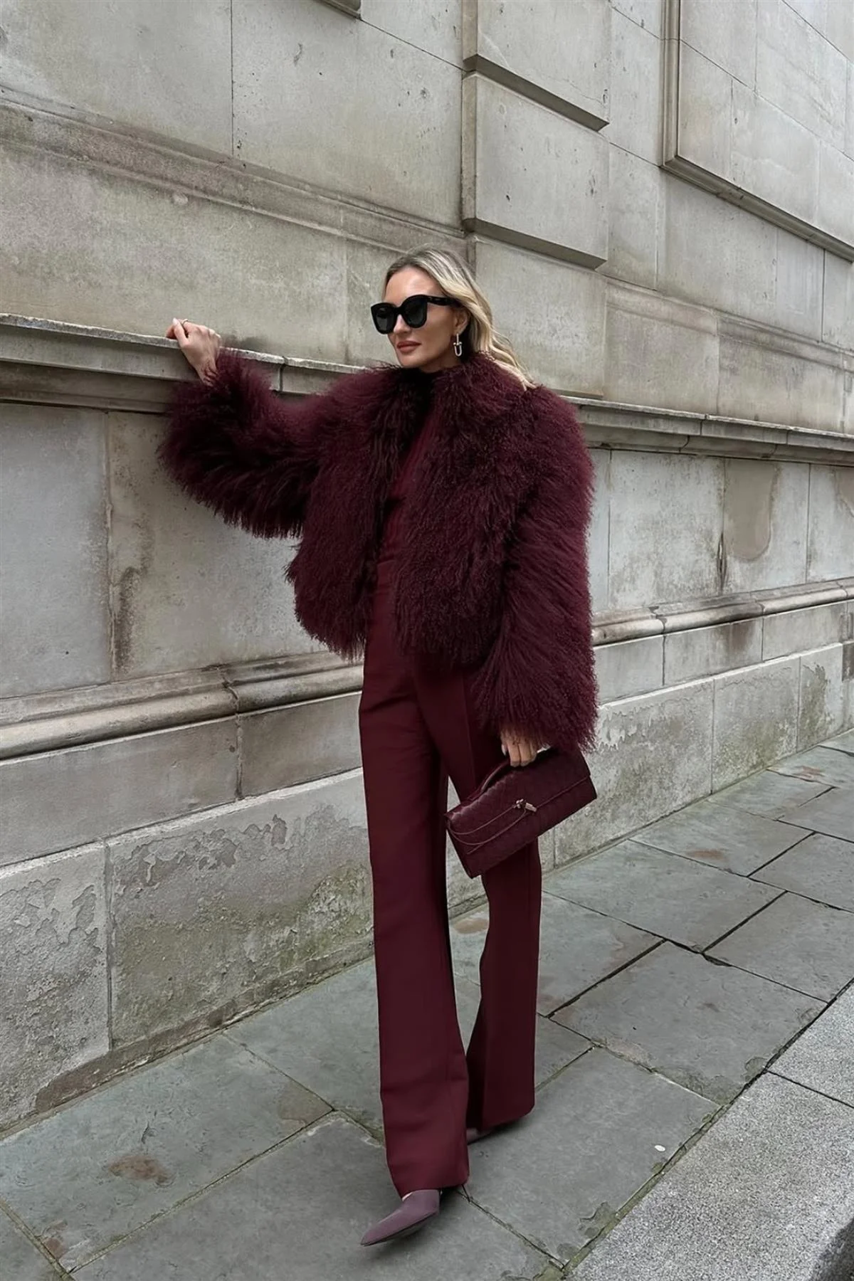 DUCIE BURGUNDY SHEARLING JACKET SMALL - Image 2